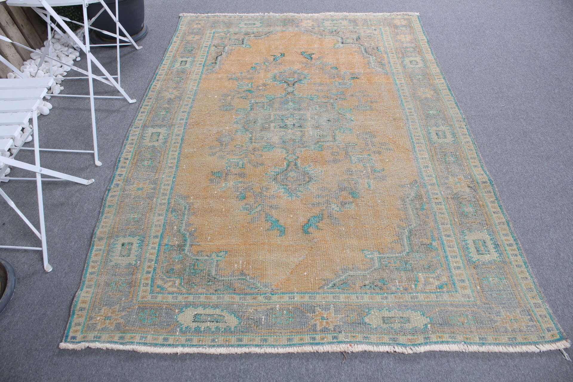 Turuncu Mutfak Halıları, Mutfak Halıları, Vintage Halı, Yemek Odası Halısı, Yer Halıları, Türk Halısı, 4,9x6,7 ft Alan Halıları, Düğün Halısı, Havalı Halı