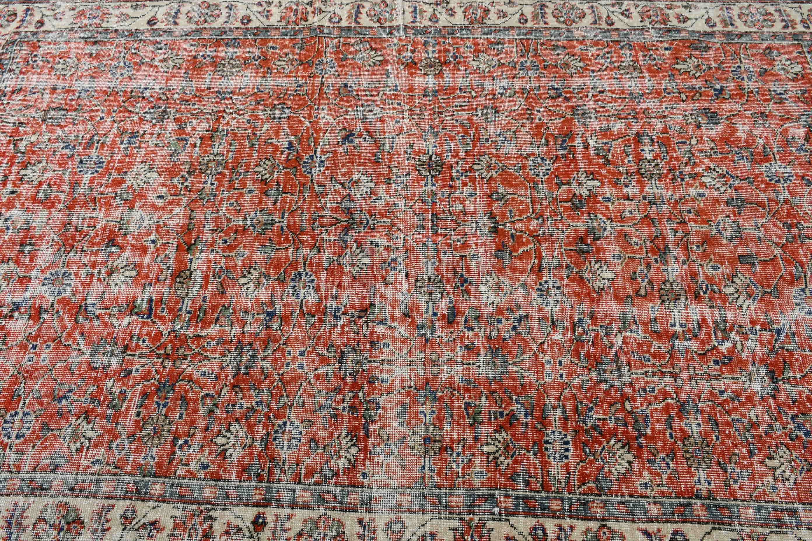 Kırmızı Oushak Halı, Sessiz Halı, Vintage Halı, Yatak Odası Halıları, 5.2x8.3 ft Büyük Halı, Oturma Odası Halısı, Anadolu Halısı, Türk Halısı, Yatak Odası Halıları