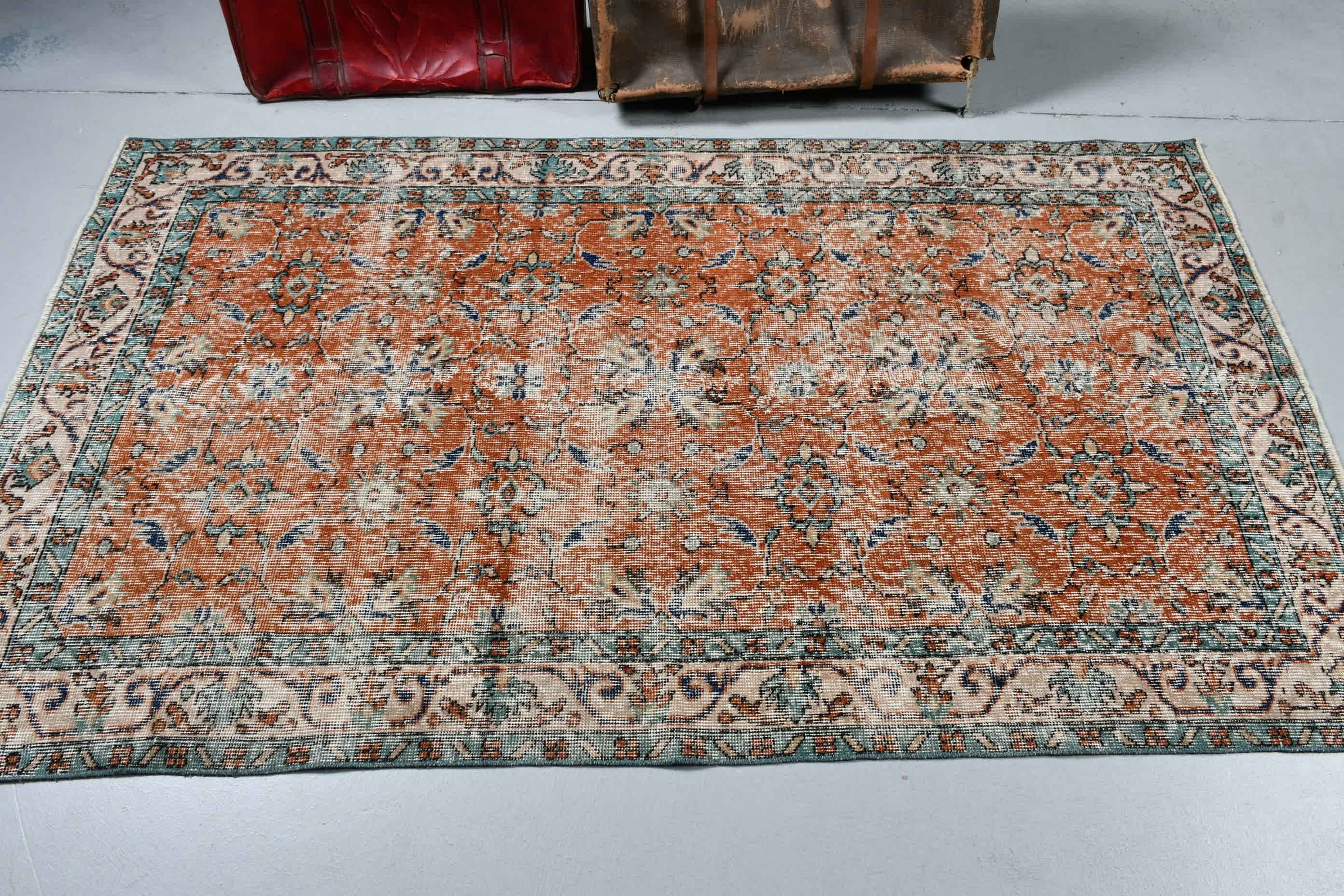 Kitchen Rugs, Orange Moroccan Rug, Dining Room Rugs, Turkish Rug, Anatolian Rug, 3.7x6.6 ft Area Rug, Retro Rug, Nursery Rugs, Vintage Rug