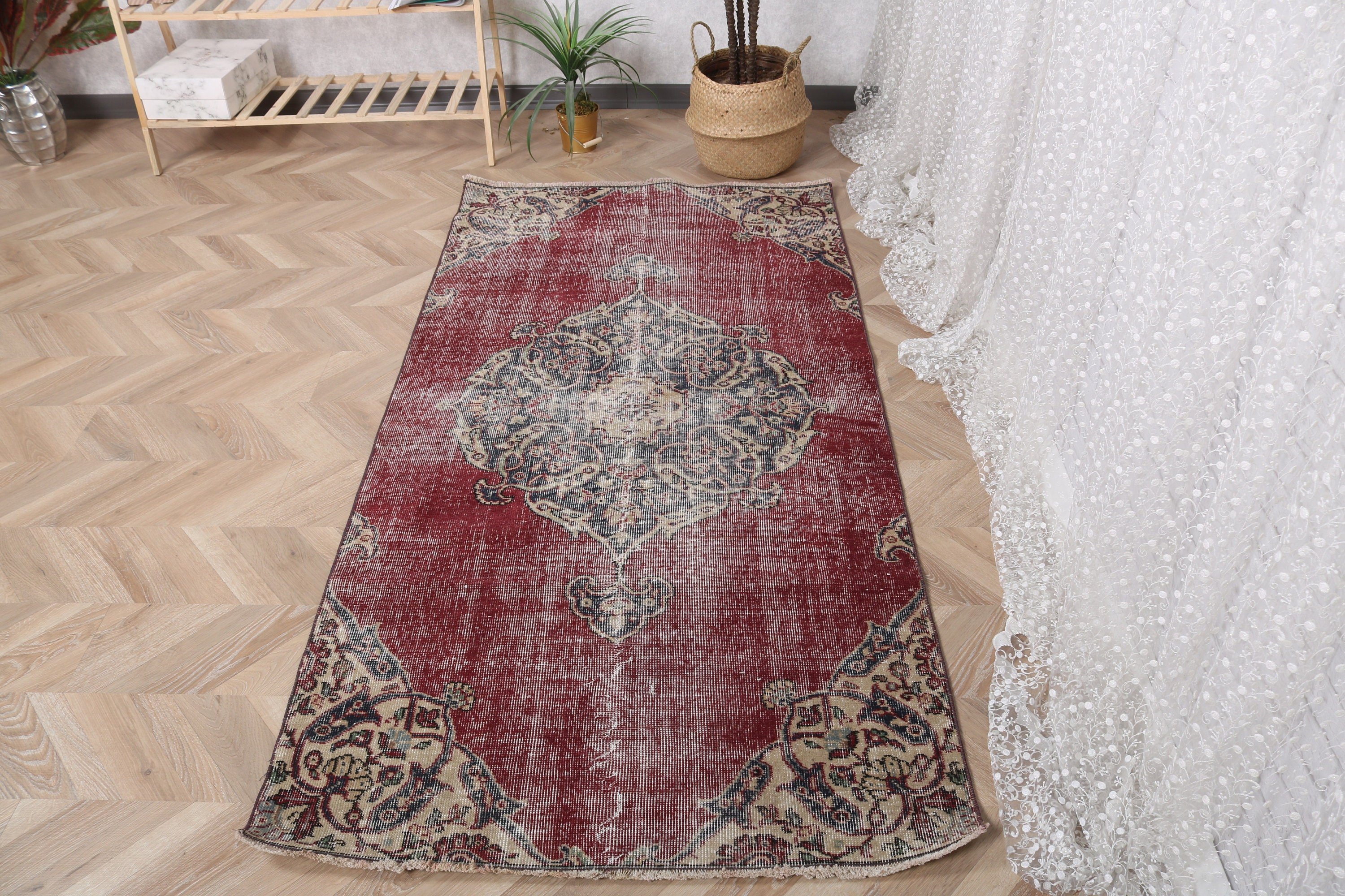 Vintage Halı, Türk Halısı, Dekoratif Halılar, 3.3x6.8 ft Vurgulu Halılar, Antika Halılar, Egzotik Halılar, Yatak Odası Halıları, Yatak Odası Halıları, Kırmızı Soğuk Halılar