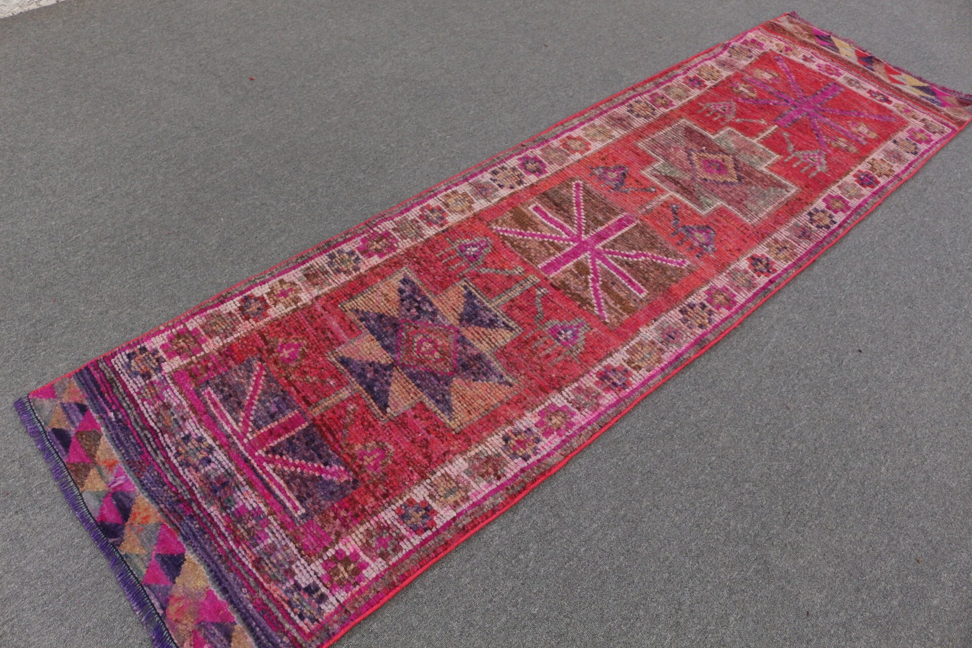 Red Oriental Rug, Rugs for Kitchen, Home Decor Rug, Nomadic Rug, 2.4x9 ft Runner Rug, Stair Rug, Vintage Rug, Kitchen Rugs, Turkish Rug