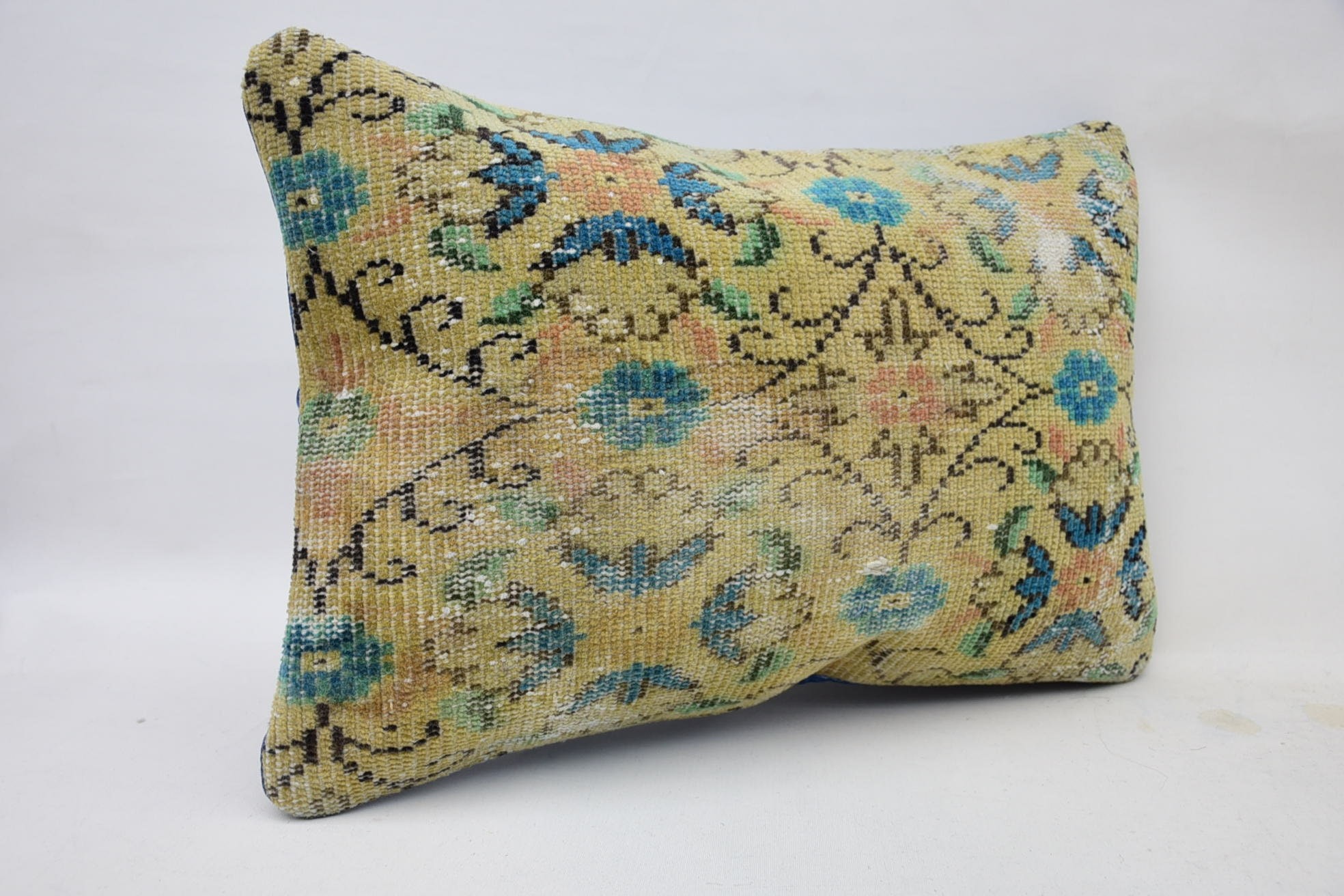 Pillow for Sofa, 16"x24" Yellow Cushion, Turkish Pillow, Outdoor Bolster Pillow, Throw Kilim Pillow, Decorative Cushion Cover