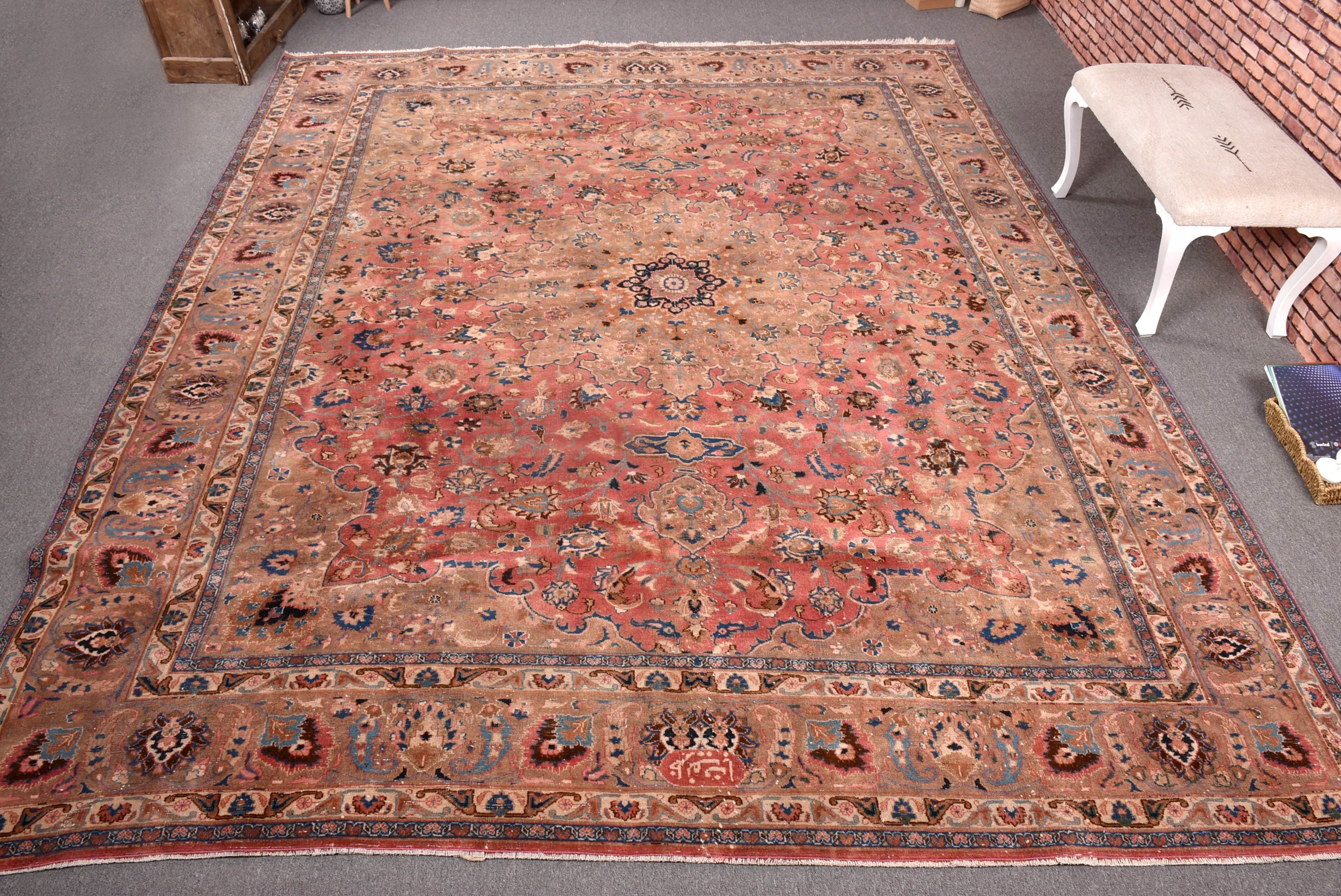 9.6x12.3 ft Büyük Boy Halılar, Vintage Halılar, Açıklama Halıları, Ev Dekorasyonu Halıları, Türk Halısı, Oturma Odası Halısı, Pembe Yatak Odası Halısı, Salon Halısı