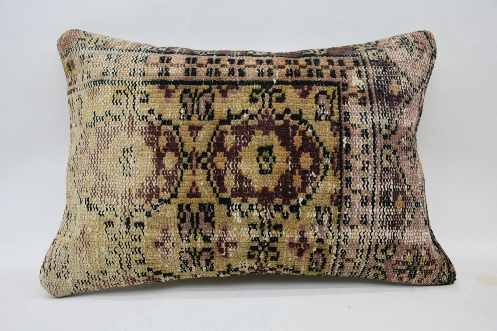 Neutral Throw Pillow Case, Antique Pillows, Turkish Kilim Pillow, 16"x24" Yellow Pillow Sham, Pillow for Sofa, Ethnic Throw Pillow Sham