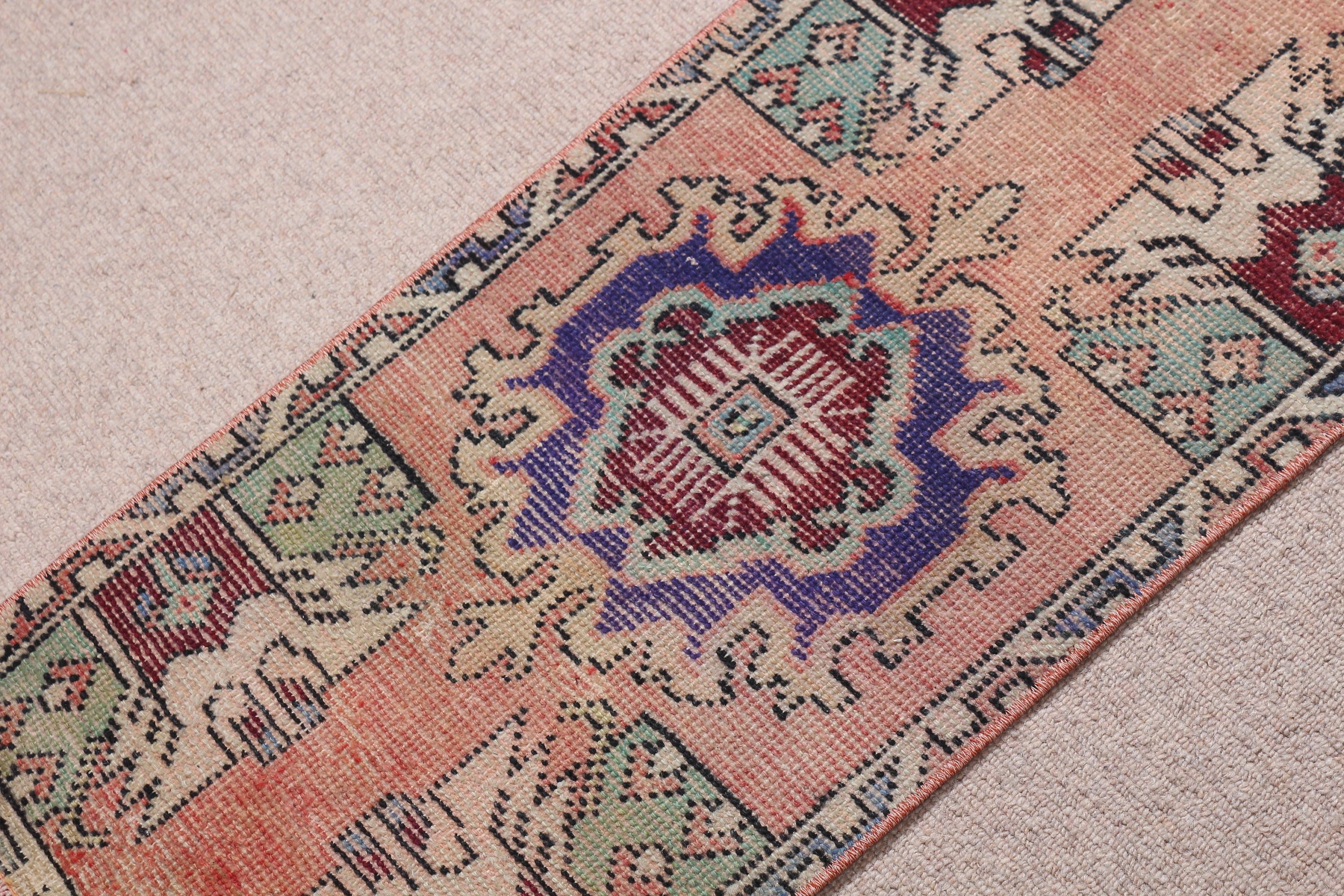 Cool Rugs, Pink Oriental Rugs, 1.4x2.7 ft Small Rug, Entry Rug, Vintage Rug, Bath Rugs, Art Rug, Moroccan Rug, Turkish Rug, Rugs for Entry