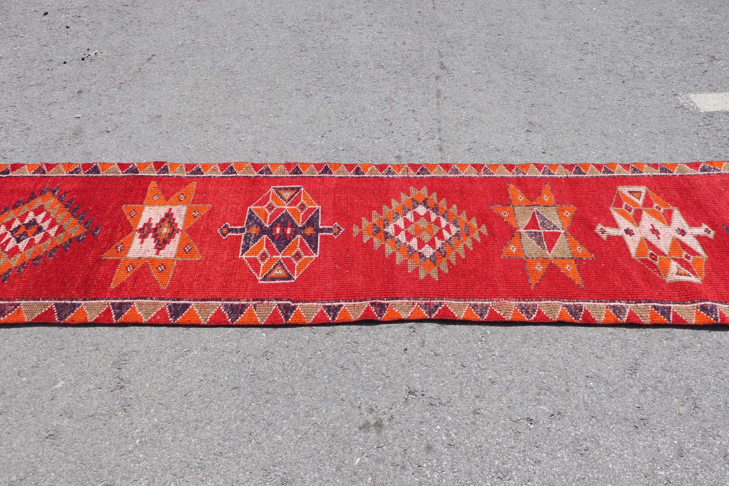 2.4x11.4 ft Runner Rug, Red Oushak Rugs, Turkish Rug, Bedroom Rug, Nomadic Rugs, Wool Rugs, Corridor Rug, Vintage Rugs, Rugs for Runner