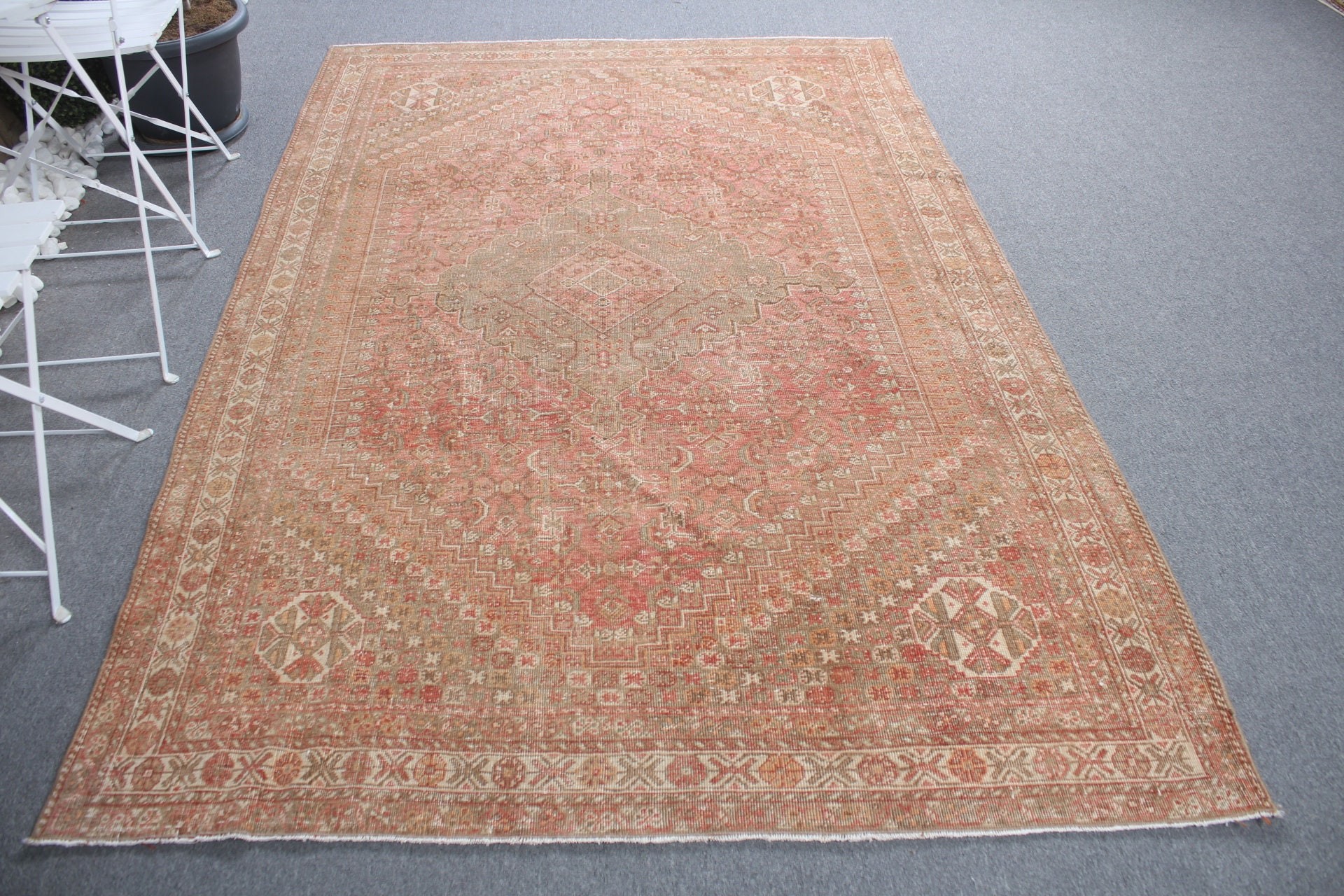 Kırmızı Oushak Halı, Oturma Odası Halısı, Ev Dekorasyonu Halısı, Türk Halısı, Yün Halılar, Büyük Yün Halılar, Vintage Halı, 5.4x8.3 ft Büyük Halı, Salon Halıları