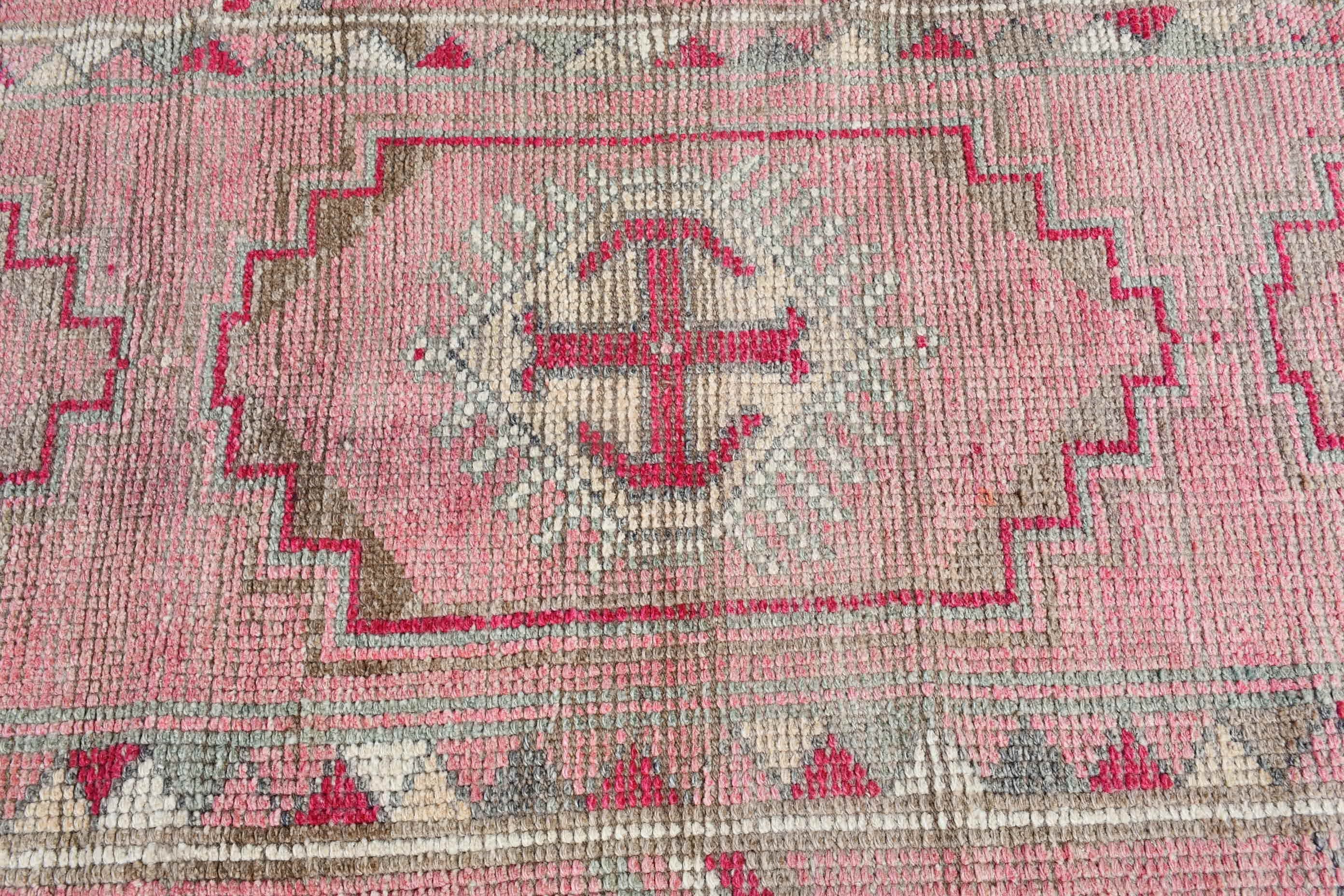 Vintage Rug, Pink Oriental Rug, Stair Rugs, Hallway Rug, Kitchen Rug, Turkish Rugs, Rugs for Runner, 2.6x12.3 ft Runner Rugs, Floor Rugs