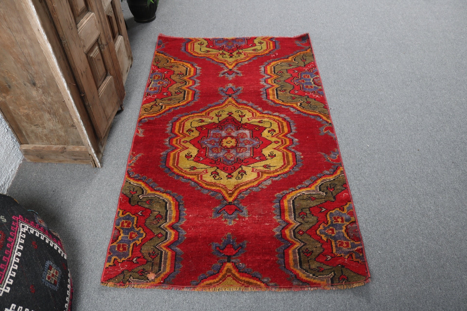 Nursery Rug, Turkish Rug, Vintage Accent Rug, Floor Rugs, Red Wool Rug, Rugs for Kitchen, Vintage Rug, Cool Rugs, 3.2x5.4 ft Accent Rugs