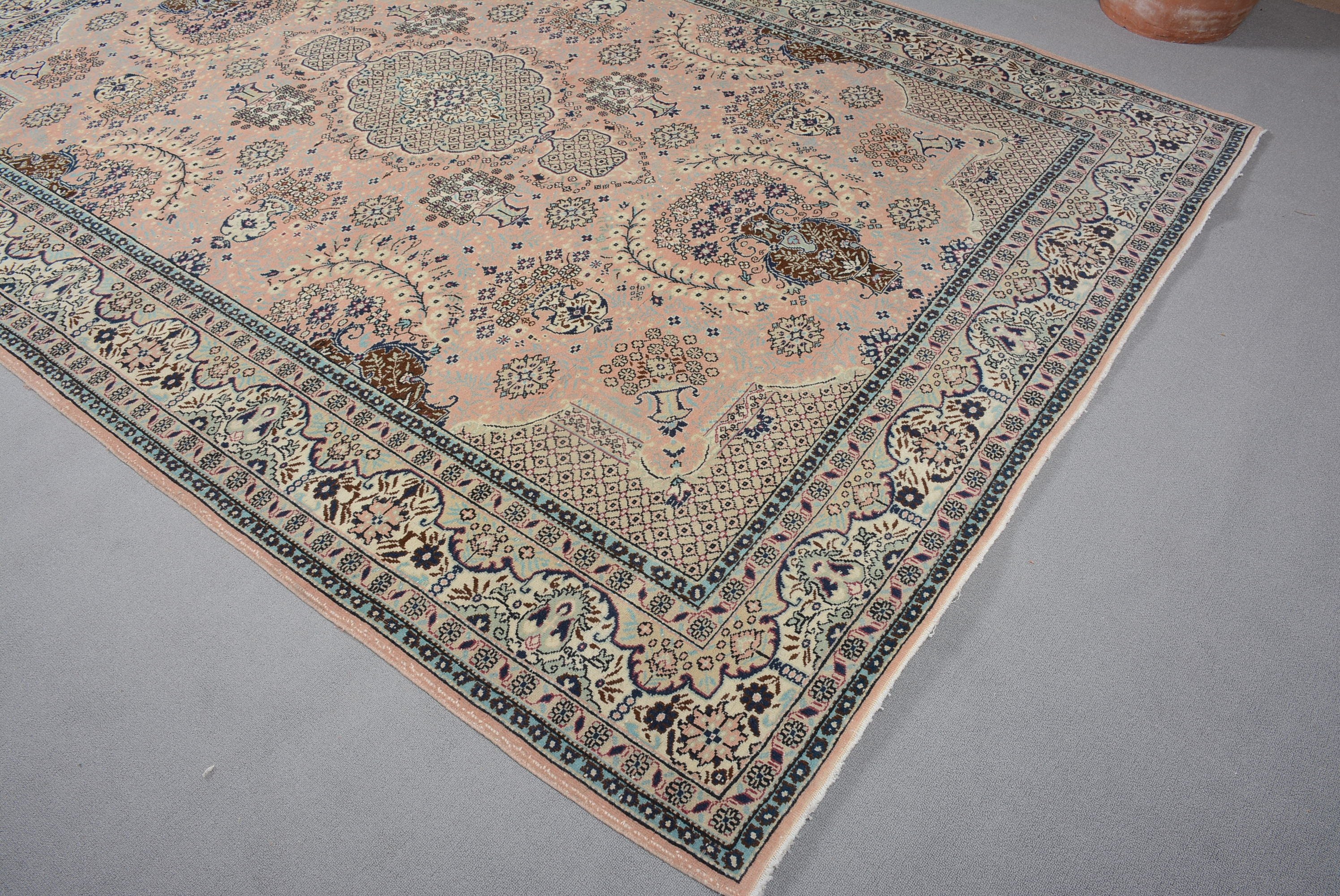 Vintage Halı, Türk Halısı, Yemek Odası Halıları, Salon Halıları, Antika Halı, 6.8x9.6 ft Büyük Halı, Oushak Halısı, Pembe Yer Halısı, Salon Halısı