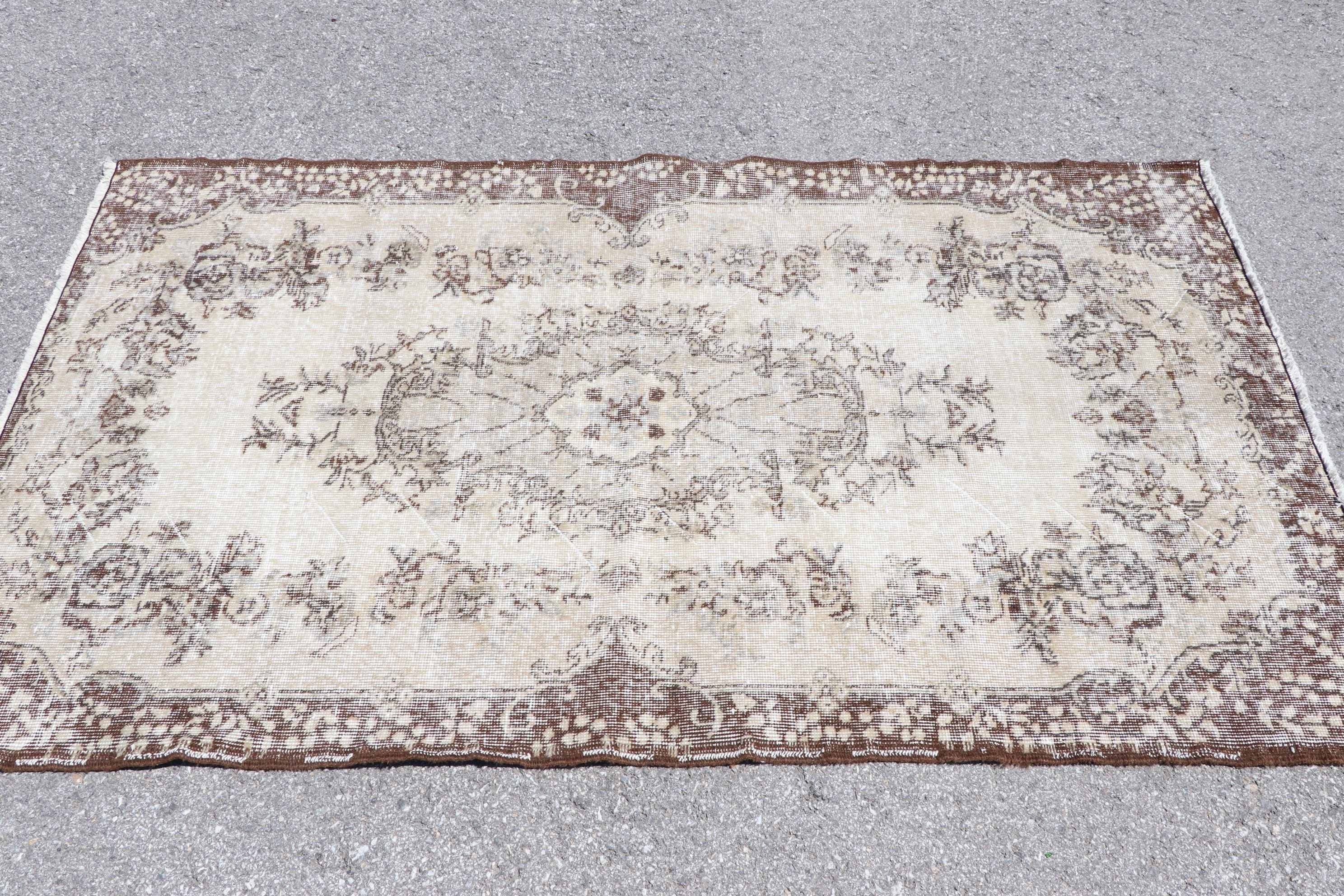 Fas Halısı, Vintage Halı, Türk Halısı, 3.9x6.6 ft Alan Halısı, Bej Soğuk Halı, Yer Halısı, Oturma Odası Halısı, Yemek Odası Halıları, Antika Halılar