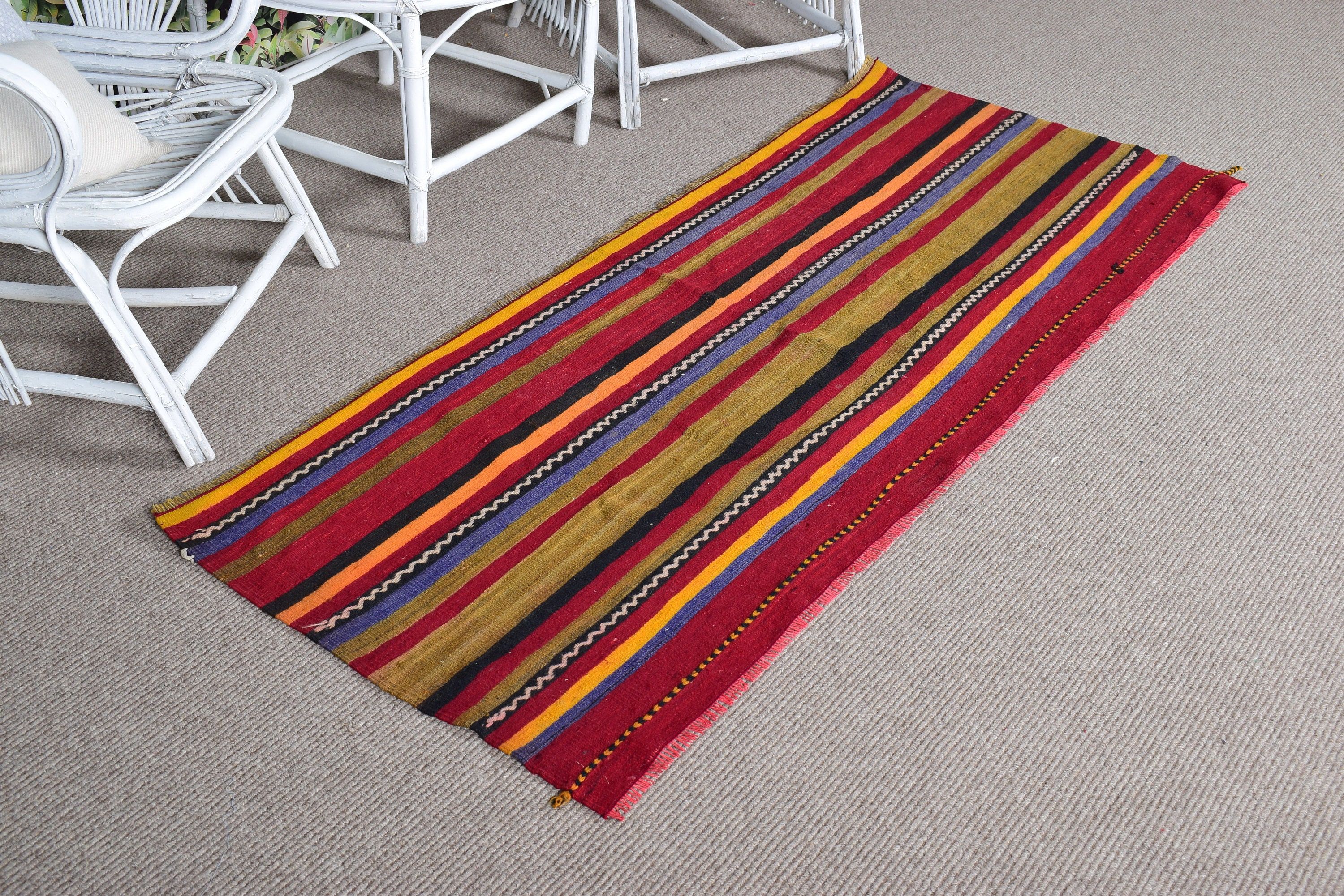 Vintage Rug, 2.5x6.3 ft Runner Rug, Kitchen Rug, Kilim, Red Wool Rugs, Turkish Rug, Cool Rugs, Stair Rugs, Luxury Rugs, Exotic Rug