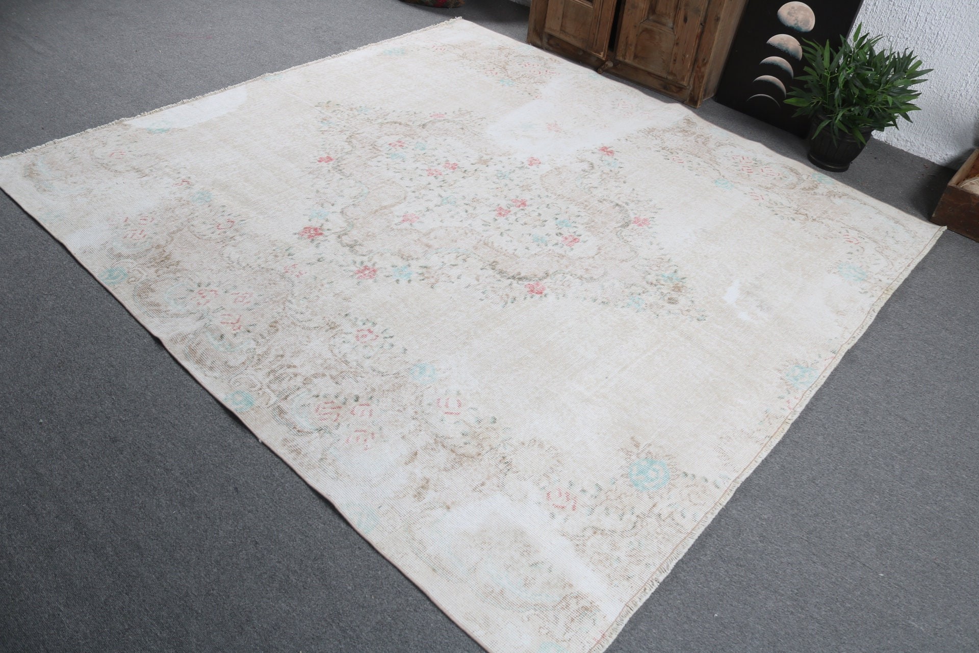 Bedroom Rugs, 7.1x7.5 ft Large Rug, Vintage Rugs, Floor Rug, Beige Luxury Rug, Turkish Rugs, Modern Rugs, Large Boho Rug, Large Vintage Rug