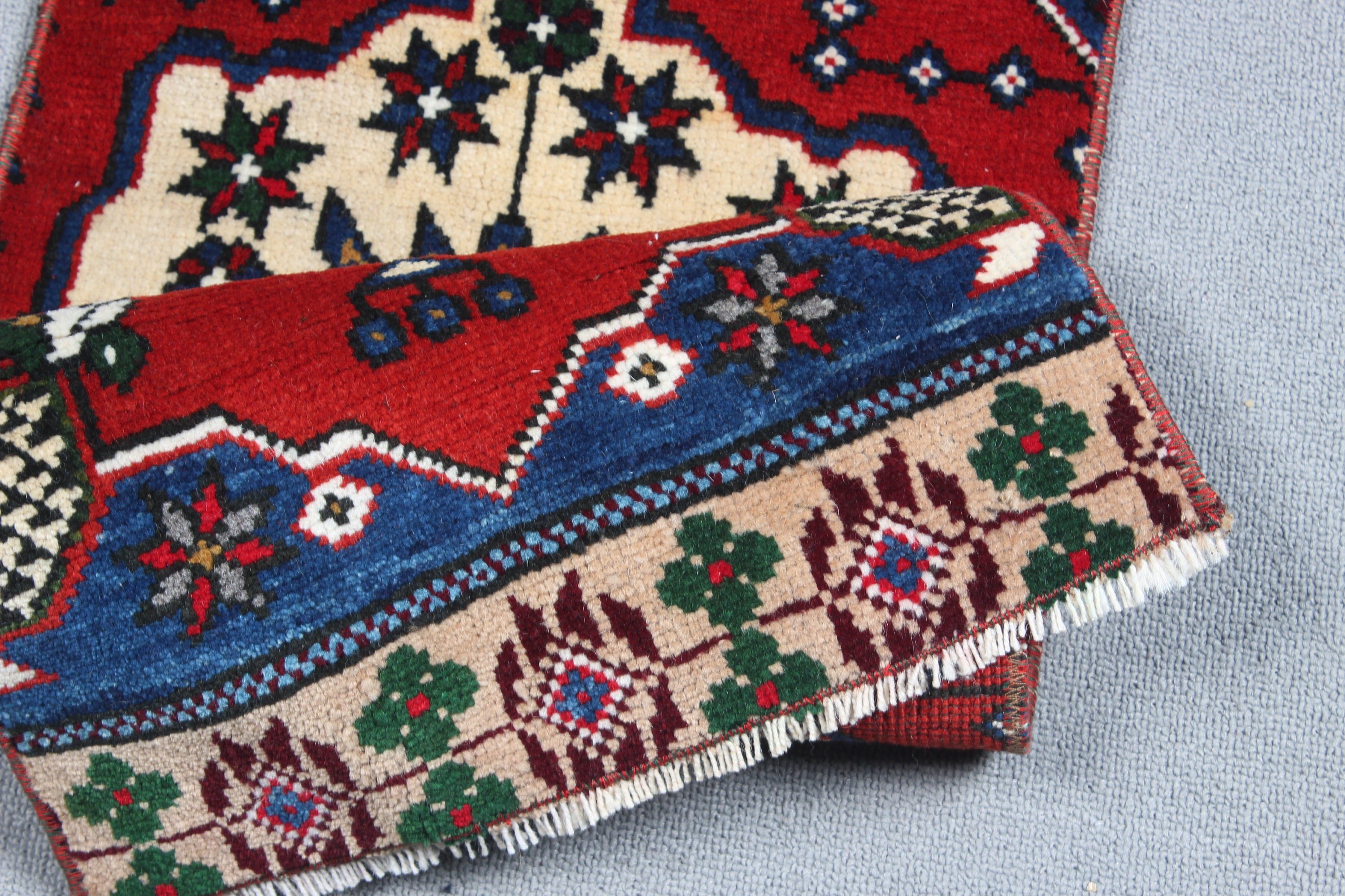 Kırmızı Yün Halılar, Vintage Halı, 1.2x3.2 ft Küçük Halı, Lüks Halılar, Düz Dokuma Halılar, Yer Halısı, Küçük Boho Halı, Küçük Vintage Halılar, Türk Halısı