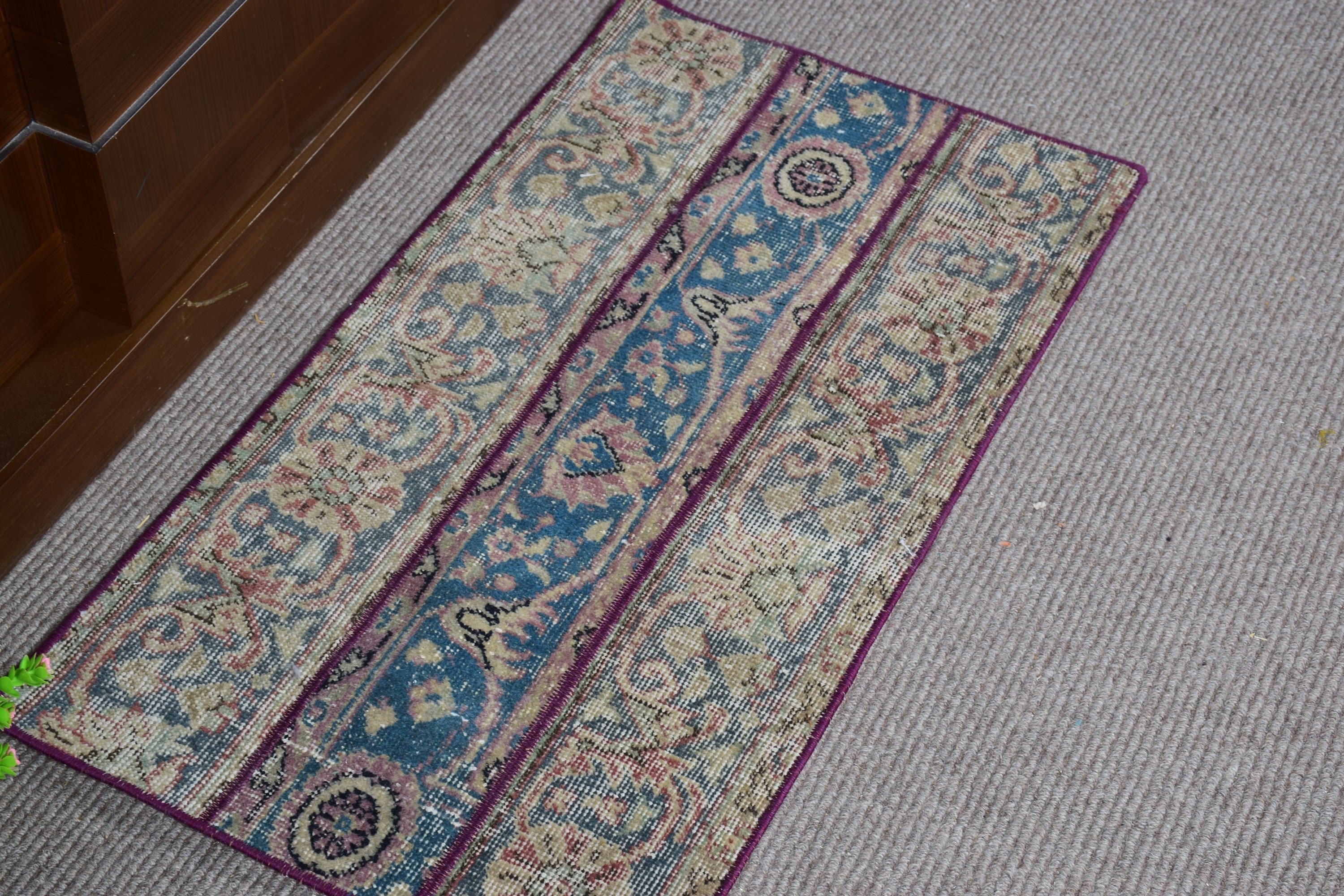 Turkish Rug, Rugs for Entry, Vintage Rug, Purple Kitchen Rugs, Antique Rug, Distressed Rug, 1.7x3 ft Small Rug, Bedroom Rug