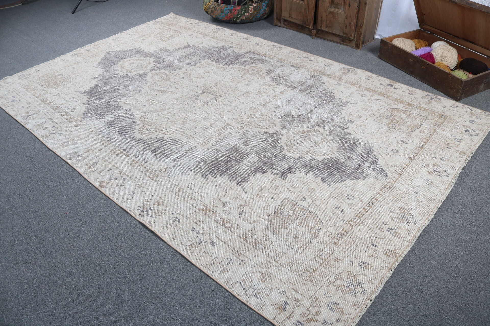 Oturma Odası Halıları, Bej Anadolu Halıları, Vintage Halılar, Türk Halıları, 6.2x9.9 ft Büyük Halı, Düz Dokuma Halı, Yatak Odası Halısı