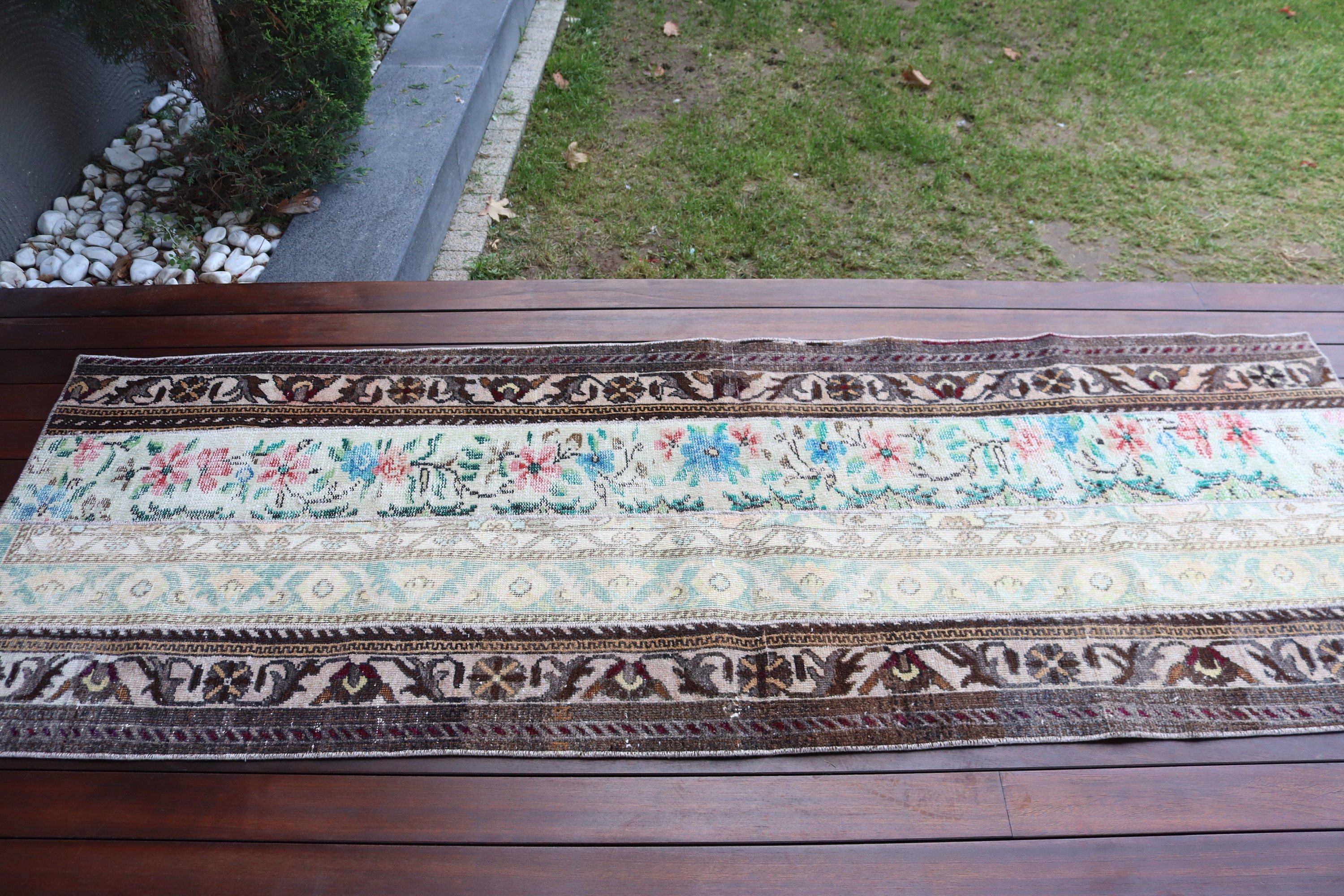 Vintage Halı, Lüks Halı, Yeşil Ev Dekorasyonu Halıları, Türk Halısı, Koridor Halısı, Koridor Halısı, 2.6x7.4 ft Runner Halısı, Organik Halılar