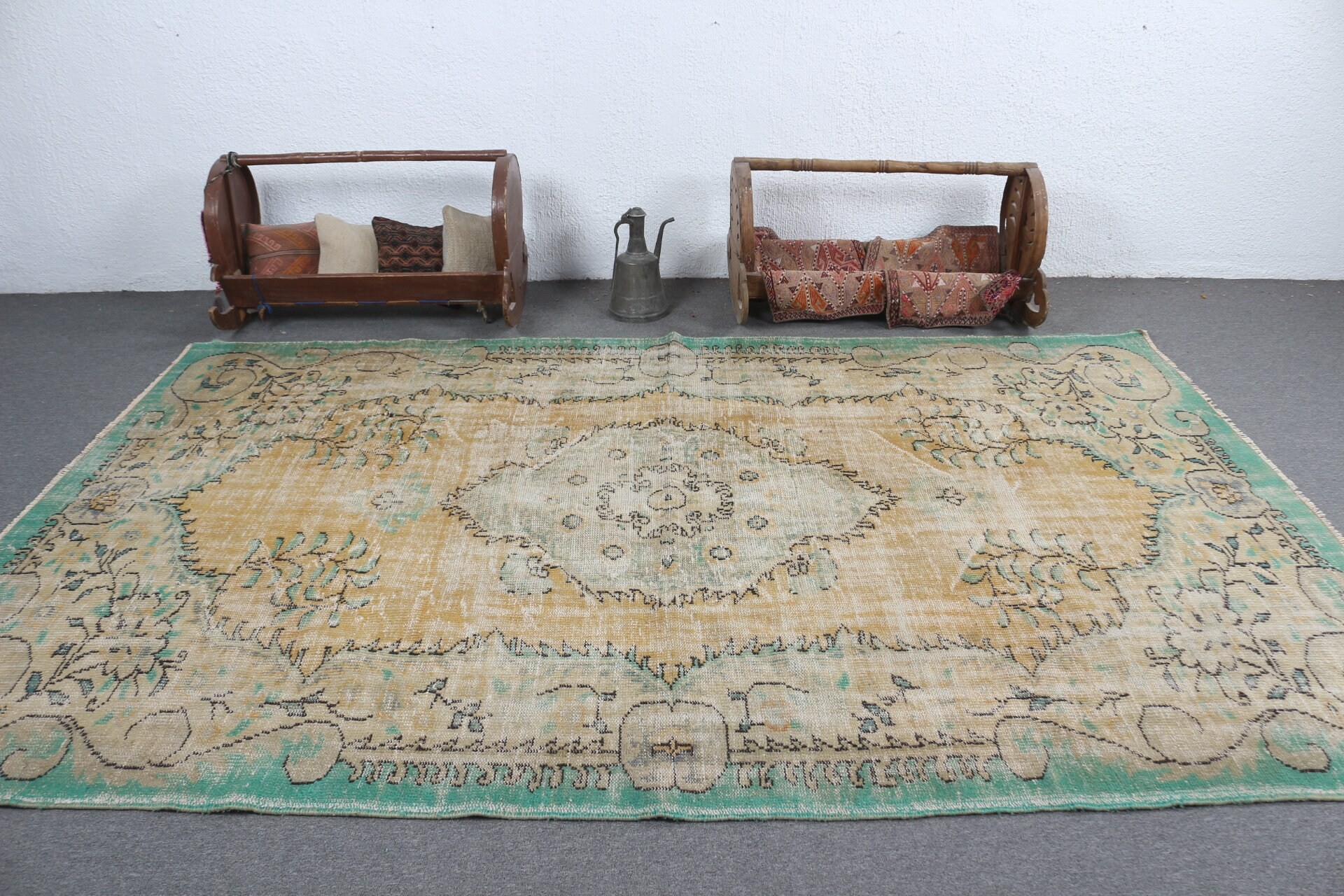 Salon Halıları, Bej Antika Halı, Yemek Odası Halısı, Türk Halısı, 6,5x10,3 ft Büyük Halı, Vintage Halılar, Havalı Halı, Yatak Odası Halıları, Vintage Dekor Halısı