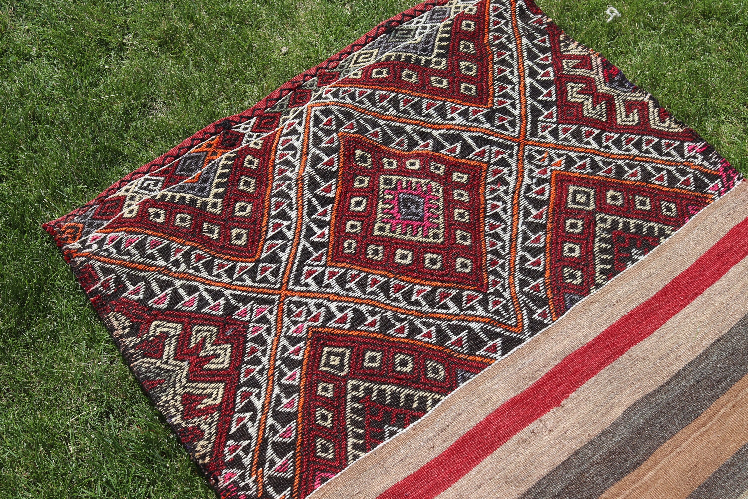 Yer Halıları, 2,9x5,2 ft Vurgulu Halı, Kırmızı Yer Halıları, Geometrik Halı, Türk Halıları, Boho Accent Halı, Vintage Halı, Kilim, Accent için Halılar