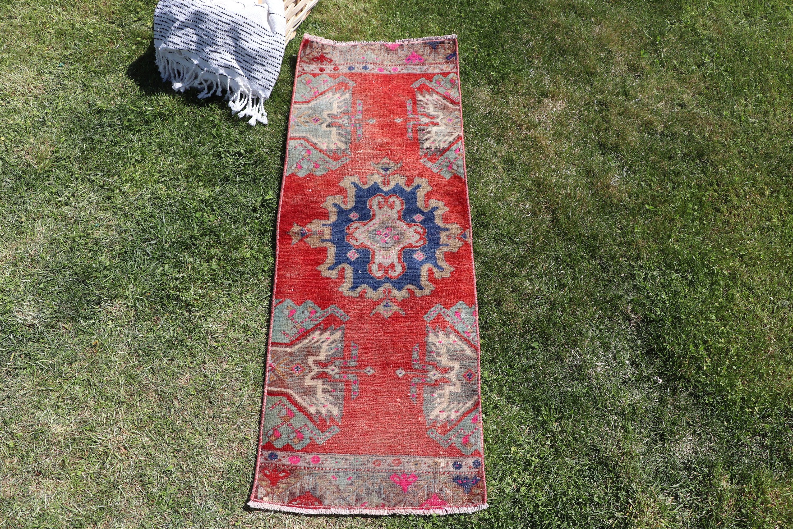 Vintage Rug, 1.3x3.5 ft Small Rugs, Car Mat Rug, Door Mat Rugs, Boho Rug, Turkish Rug, Rugs for Kitchen, Red Statement Rugs, Oriental Rugs