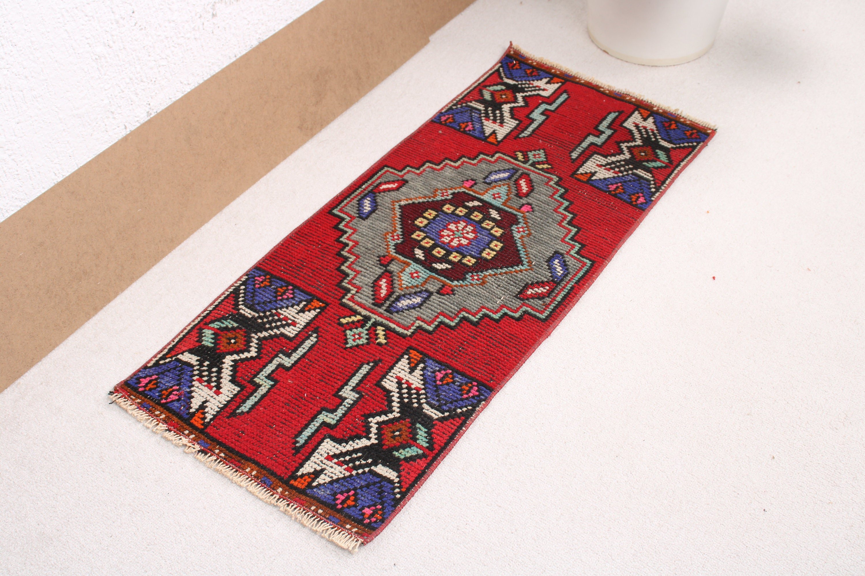 Red Modern Rugs, Vintage Decor Rug, Handwoven Rug, Oushak Rug, Vintage Rugs, 1.3x3 ft Small Rug, Turkish Rugs, Bathroom Rugs, Nursery Rugs