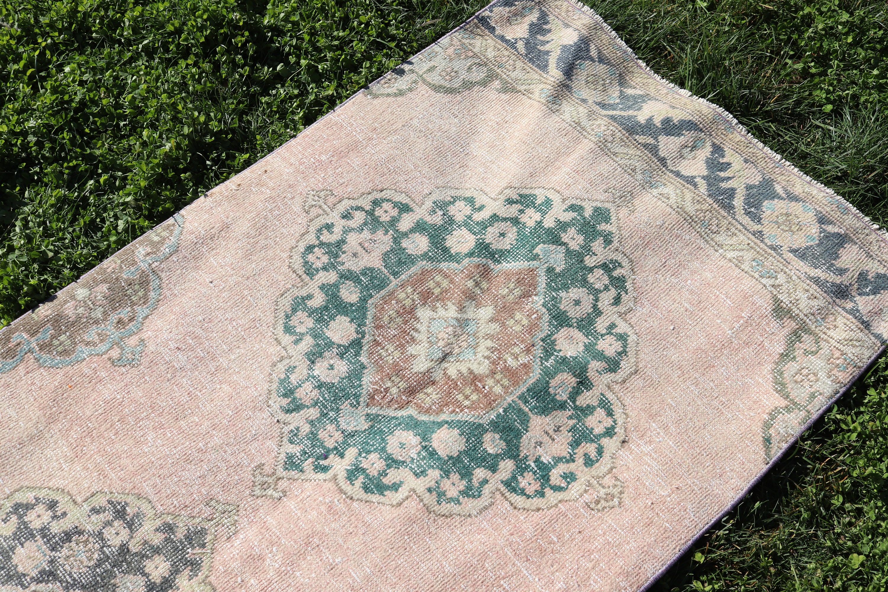 Vintage Runner Halı, Estetik Halılar, Oryantal Halı, 2,8x13,2 ft Runner Halı, Türk Halıları, Pembe Nötr Halı, Vintage Halı