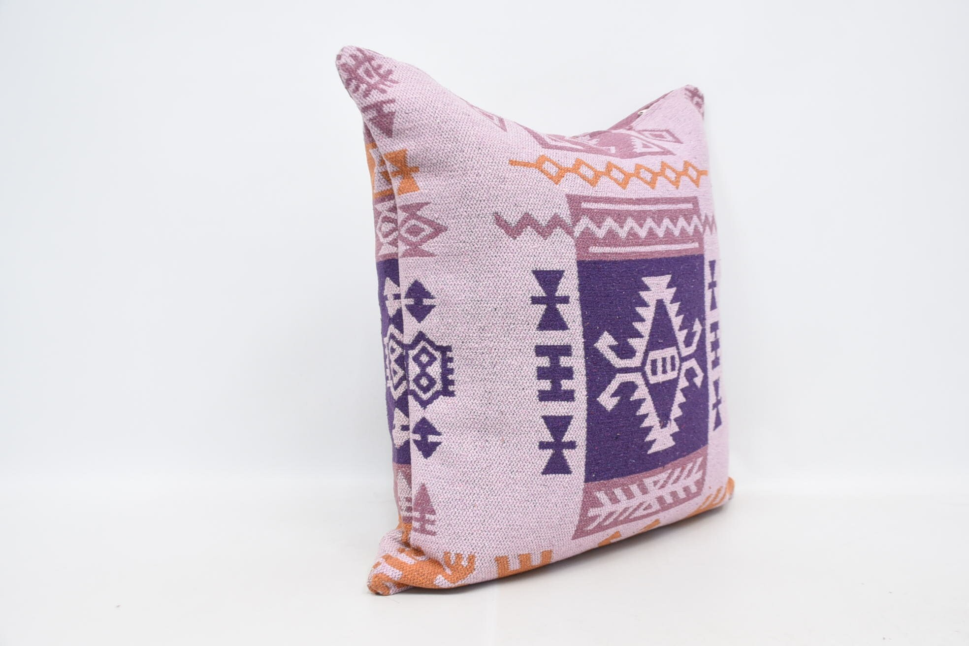 Throw Kilim Pillow, Vintage Kilim Throw Pillow, Accent Cushion, Pillow for Sofa, 28"x28" Purple Pillow Case, Cotton Pillow Sham