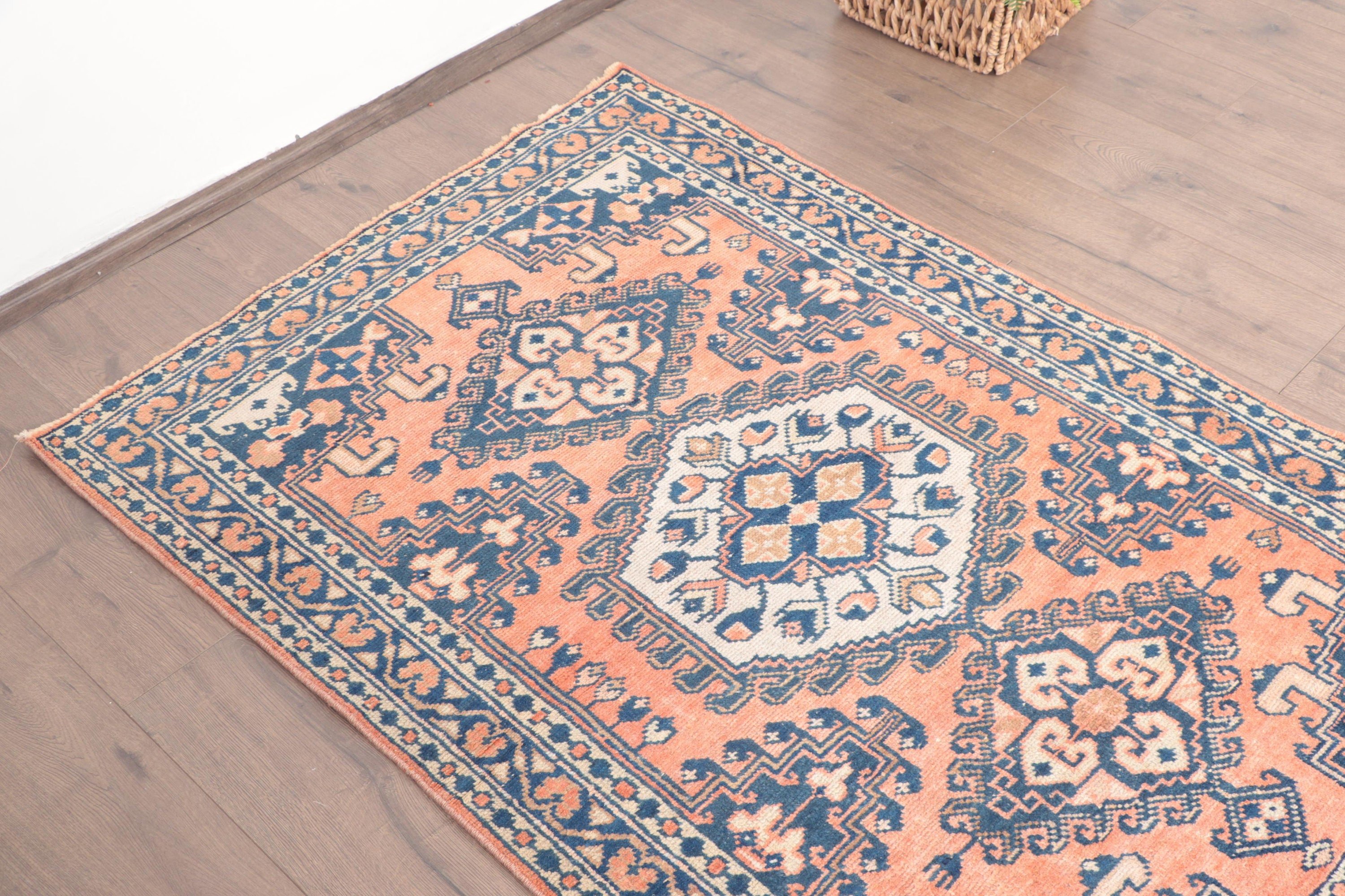 Vintage Halı, Boho Halıları, Türk Halısı, 3.2x4.9 ft Aksan Halısı, Giriş Halısı, Vintage Vurgu Halısı, Yer Halıları, Geometrik Halılar, Turuncu Antika Halılar