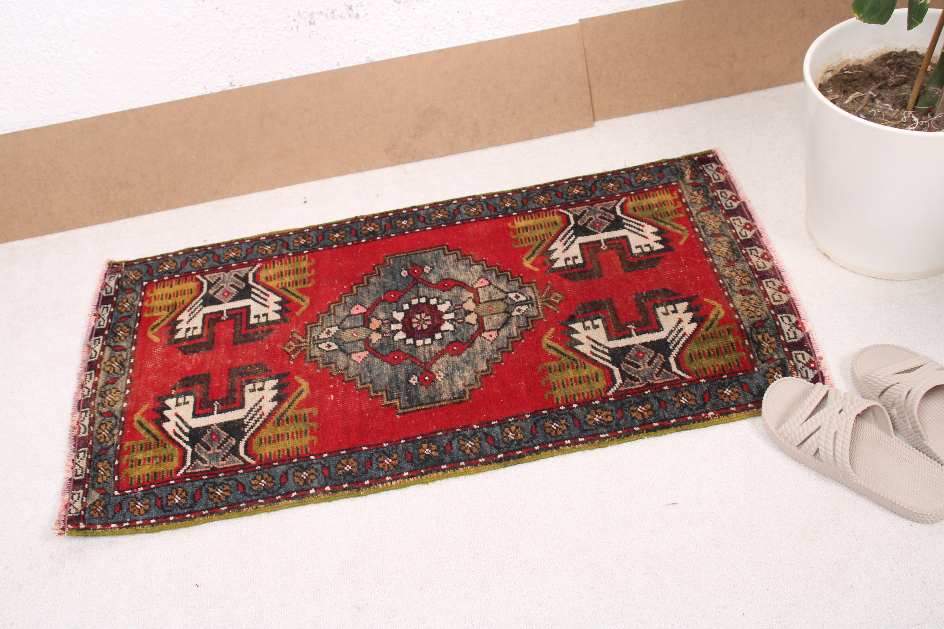 1.7x3.3 ft Small Rugs, Vintage Rug, Door Mat Rug, Turkish Rugs, Kitchen Rugs, Red Statement Rug, Car Mat Rugs, Handmade Rug