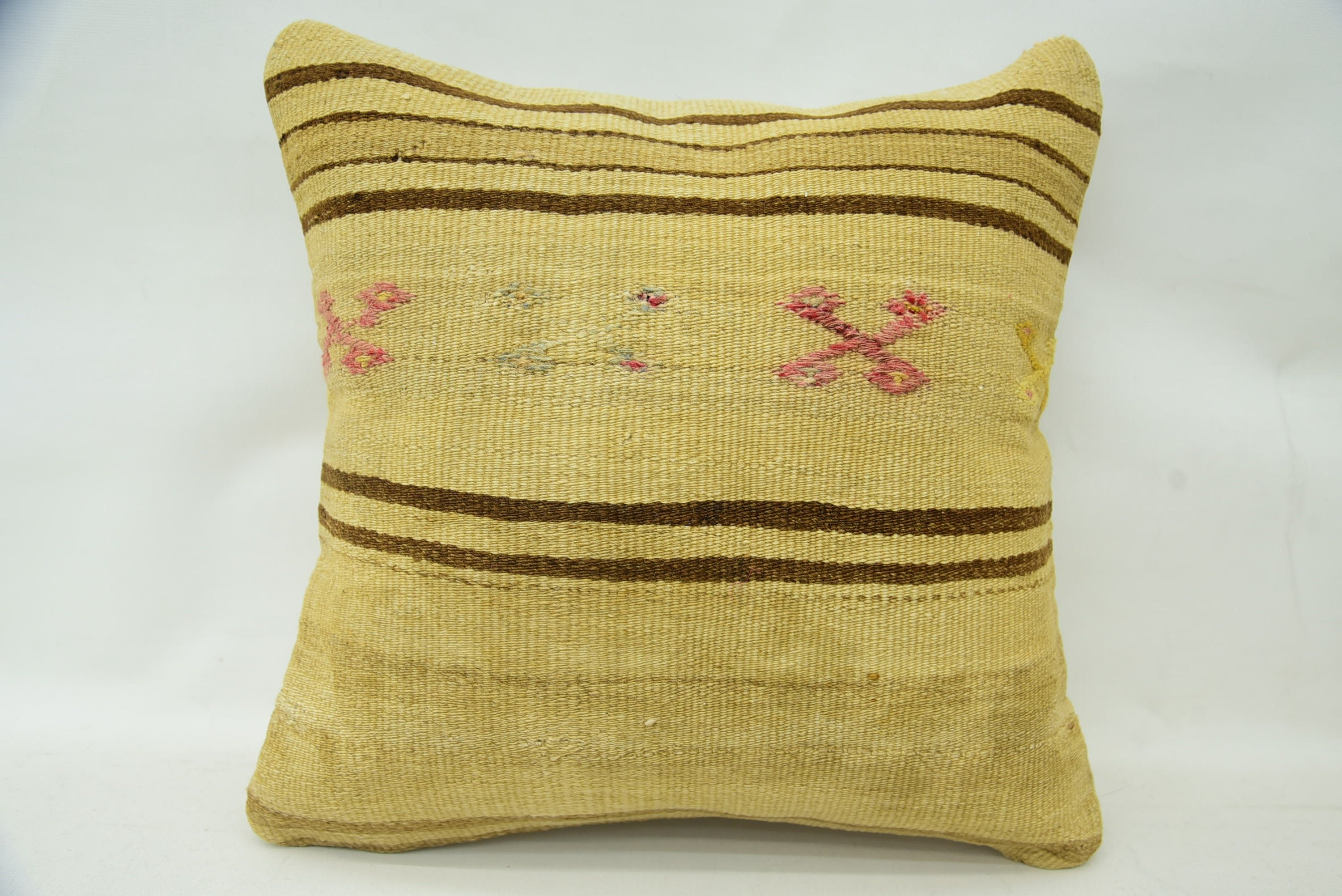Home Decor Pillow, 18"x18" Beige Pillow Sham, Pillow for Sofa, Morroccon Kilim Cushion Pillow Sham, Vintage Kilim Throw Pillow