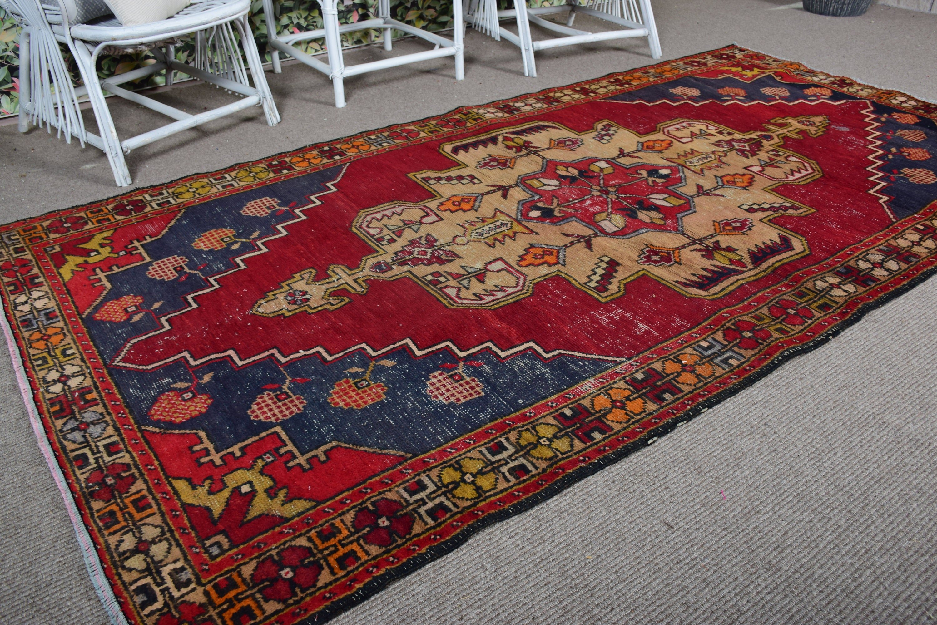 Red Oushak Rugs, Handwoven Rugs, 4.7x8.8 ft Large Rugs, Vintage Rugs, Oriental Rugs, Turkish Rugs, Dining Room Rugs, Large Vintage Rug