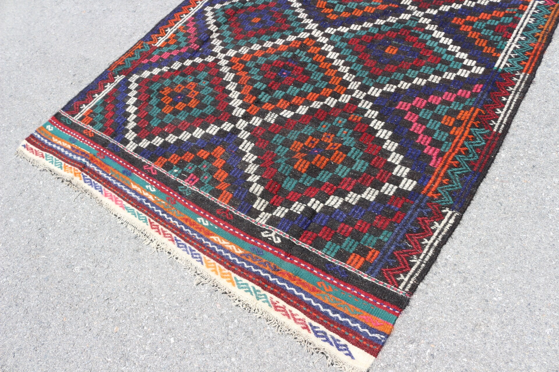 Kilim, Düz Dokuma Halı, Türk Halıları, Anadolu Halısı, 5.9x9.6 ft Büyük Halı, Siyah Yatak Odası Halısı, Yatak Odası Halısı, Vintage Halılar, Oturma Odası Halıları