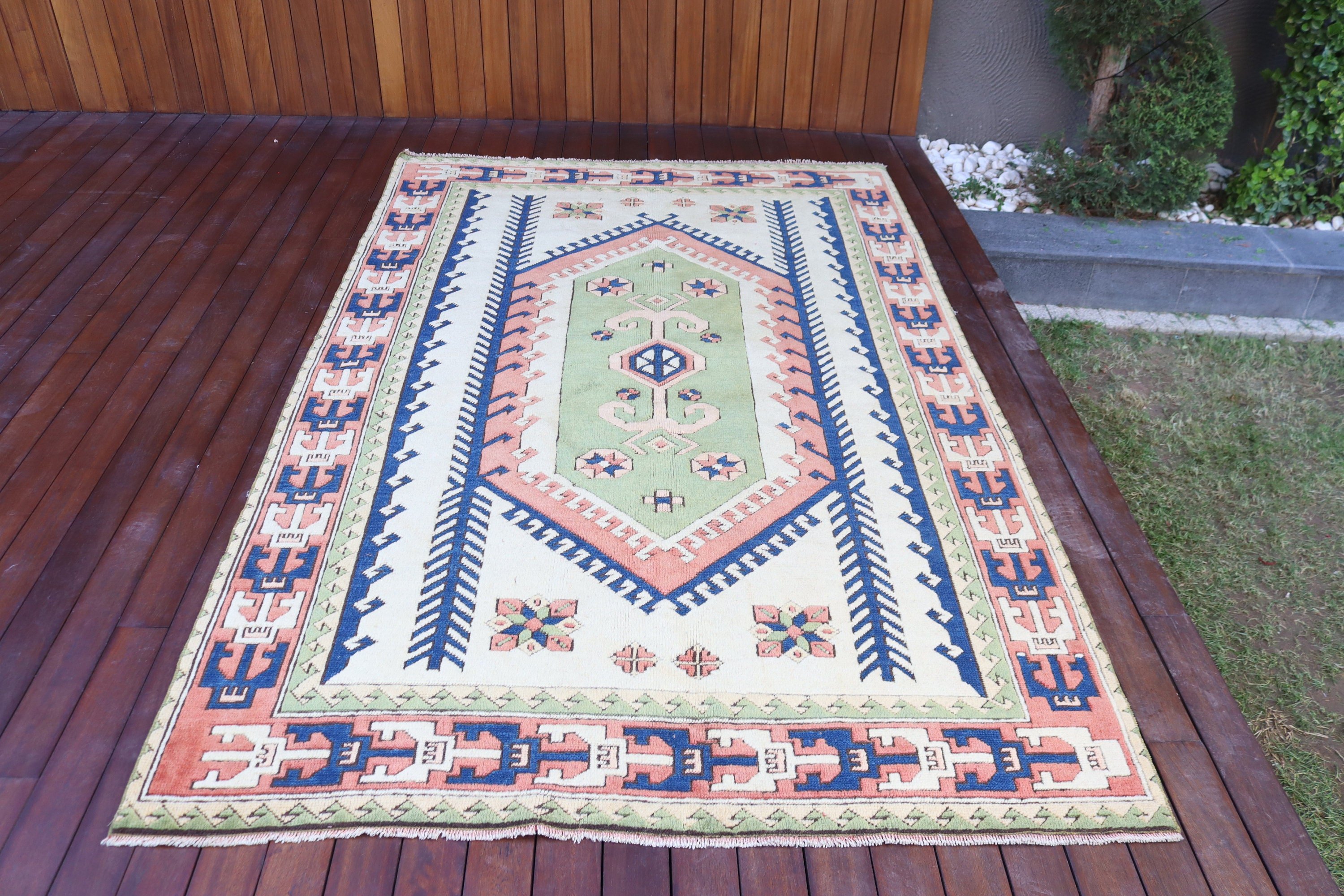 Yemek Odası Halısı, Vintage Halılar, 5.1x8.2 ft Büyük Halılar, Bej Mutfak Halısı, Türk Halısı, Fas Halıları, Büyük Vintage Halı