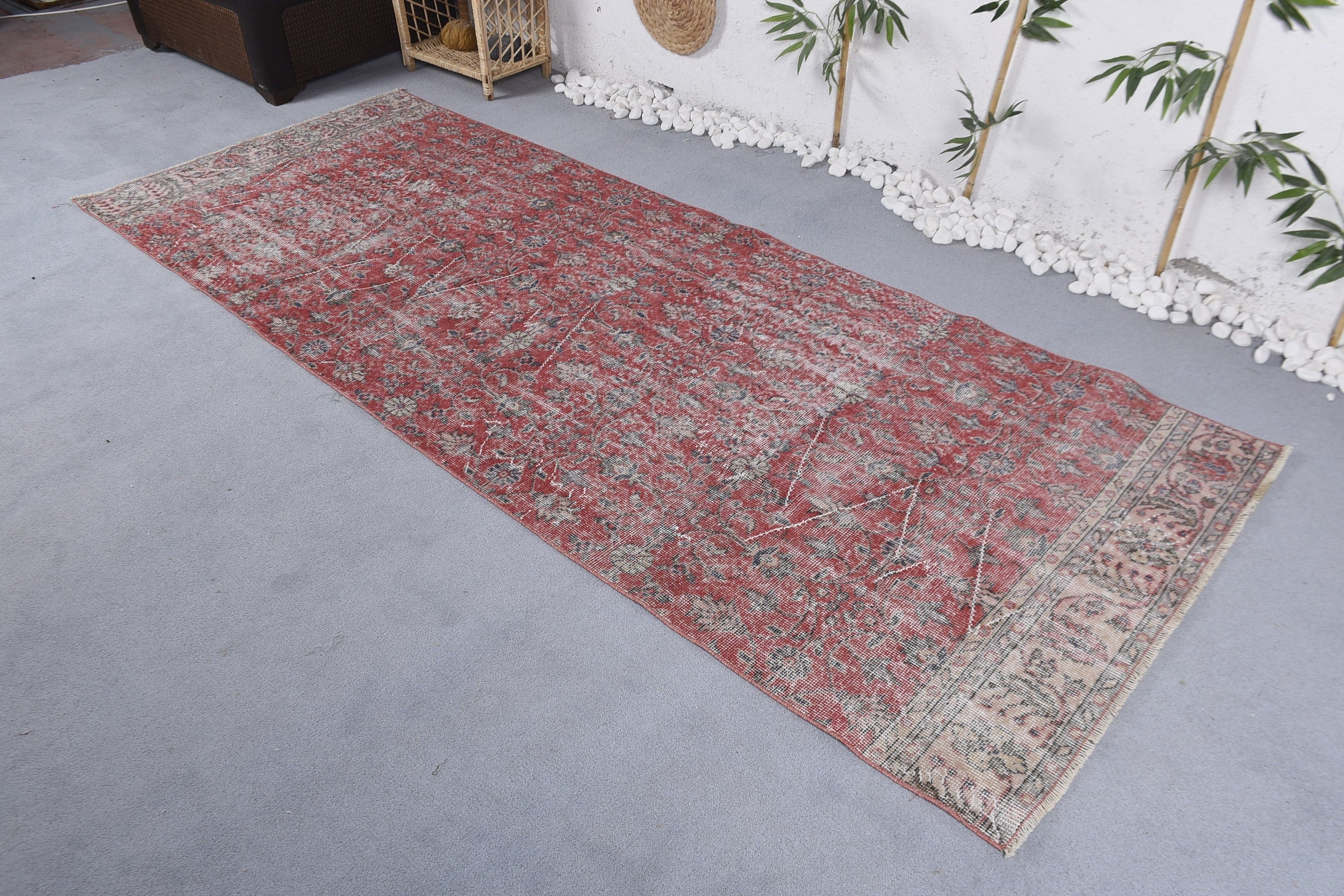 Anatolian Rug, Red  3.7x9.9 ft Runner Rugs, Turkish Rugs, Stair Rug, Rugs for Runner, Antique Rug, Vintage Rug, Kitchen Rug