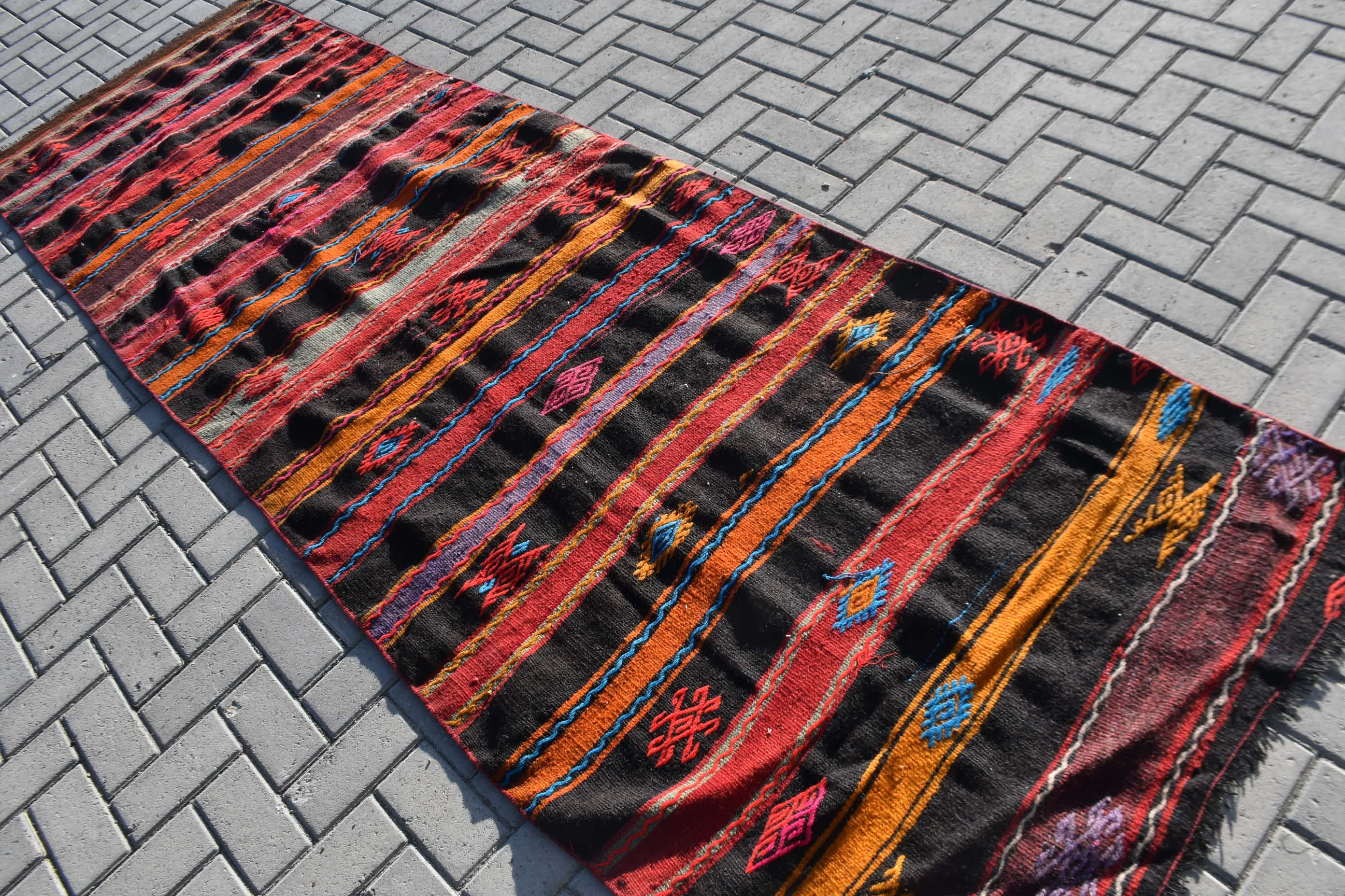 3.1x10.5 ft Runner Halı, Siyah Yatak Odası Halısı, Merdiven Halıları, Vintage Halı, Türk Halısı, Antika Halı, Mutfak Halıları, Kilim