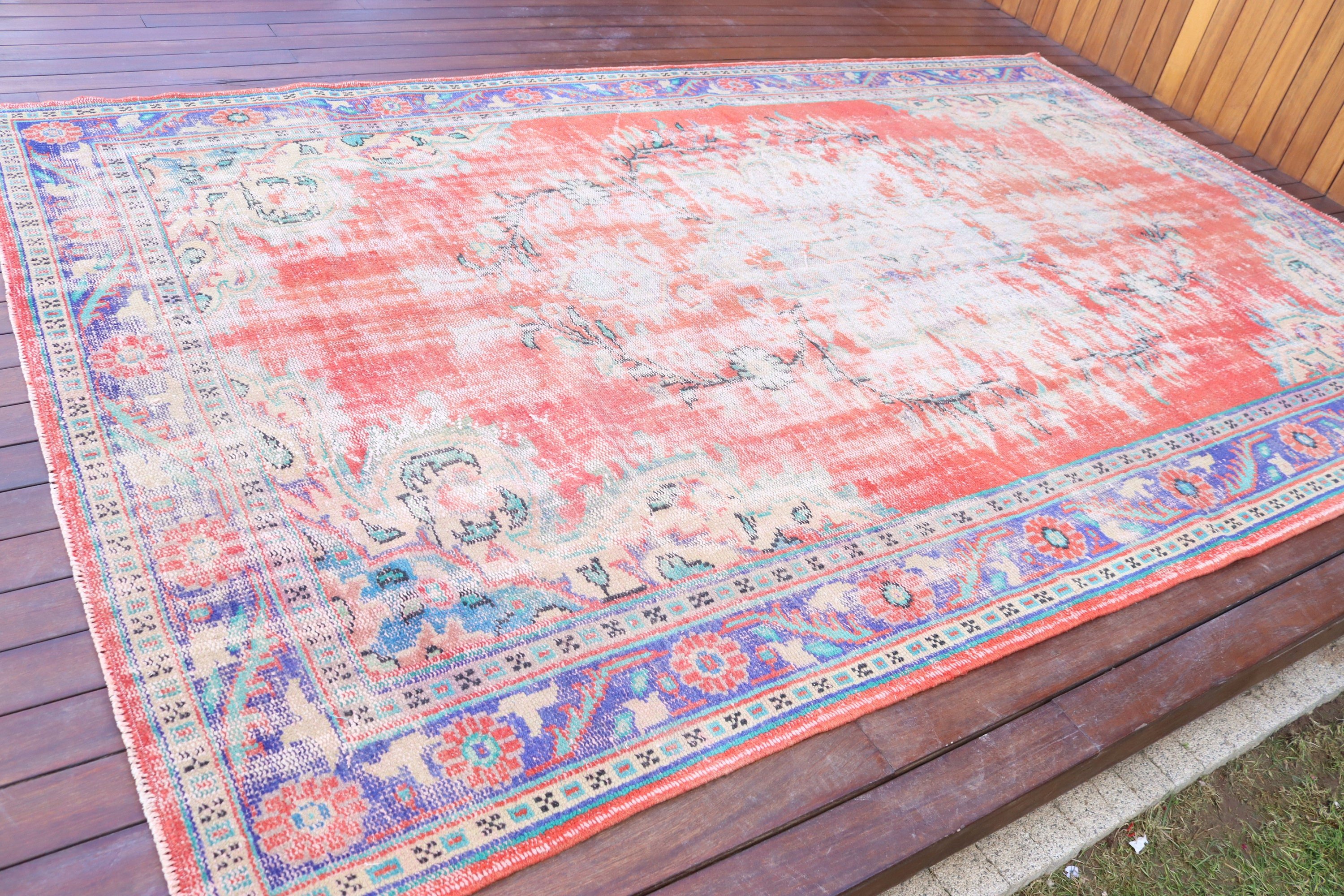 Turkish Rugs, Antique Rug, Red Moroccan Rugs, Living Room Rug, Oversize Turkish Rugs, Vintage Rug, 6.5x10.8 ft Oversize Rug, Oushak Rugs