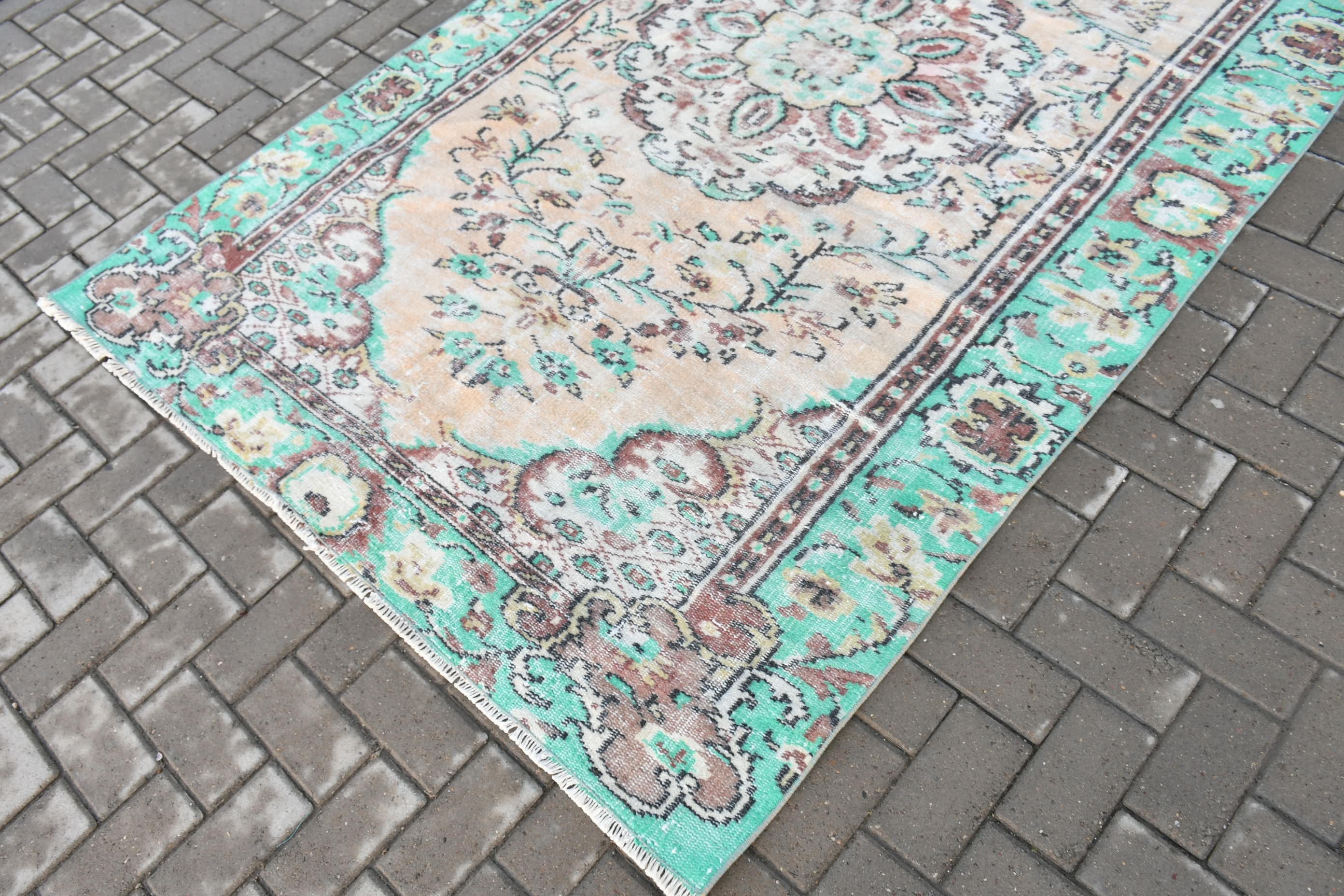 Floor Rug, Rugs for Bedroom, Designer Rug, Turkish Rug, Oushak Rug, Vintage Rug, Green Bedroom Rug, Living Room Rug, 5.1x8.3 ft Large Rug