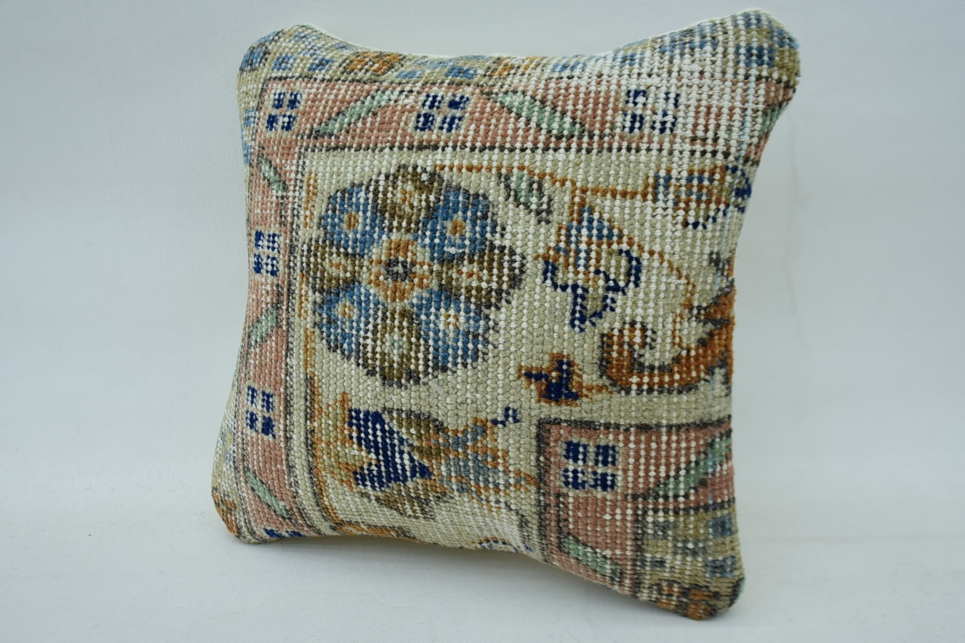 Vintage Yastık, Kanepe Yastık, 12"x12" Bej Kırlent Kılıfı, Osmanlı Yastık Kılıfı, Tek Yastık, Vintage Kilim Kırlent