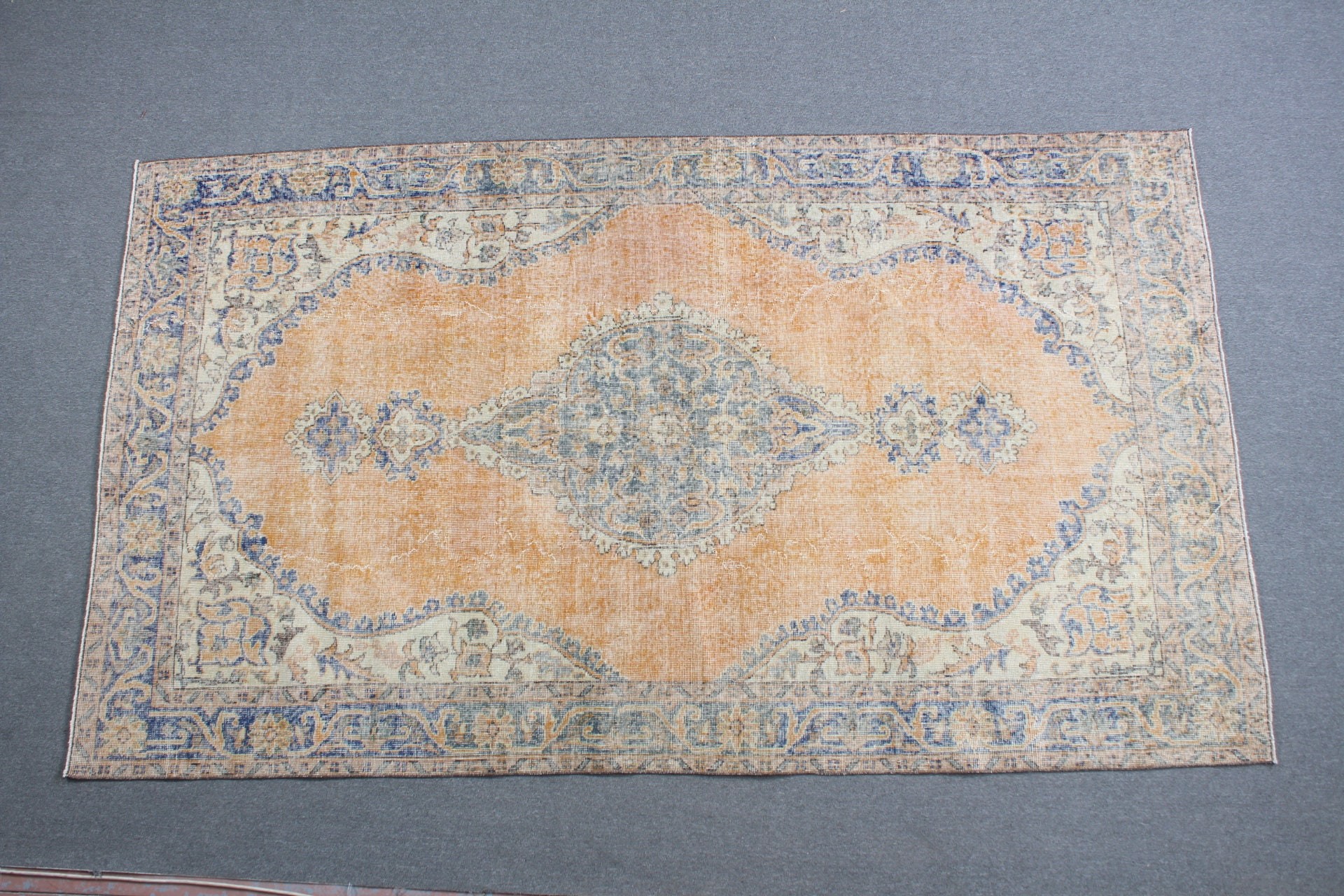 Living Room Rug, Kitchen Rug, Vintage Rug, Orange Floor Rugs, Rugs for Salon, 6.1x9.4 ft Large Rug, Salon Rug, Bedroom Rug, Turkish Rug