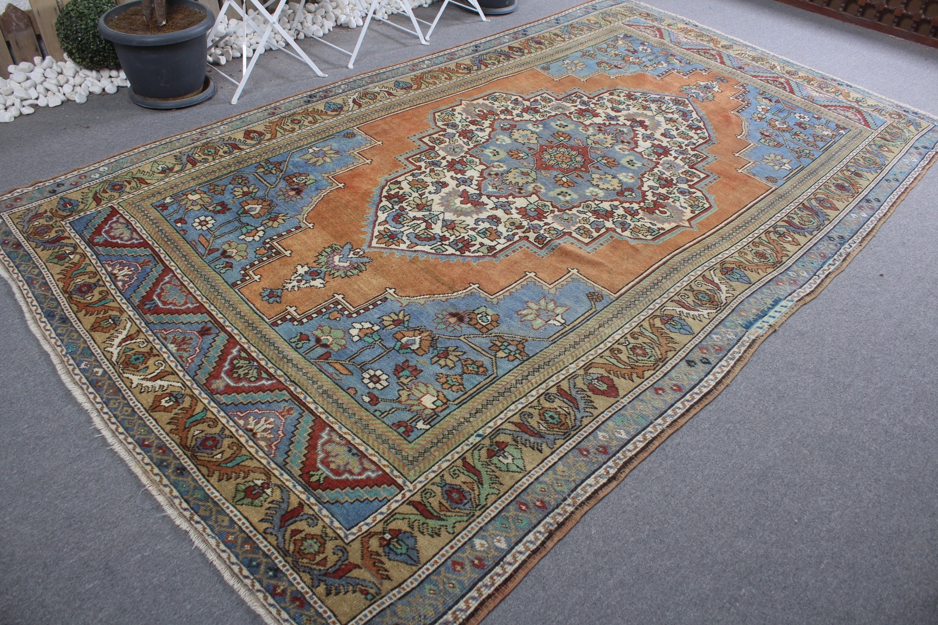 Oryantal Halılar, Türk Halıları, Salon Halısı, Vintage Halılar, Oturma Odası Halısı, 6.5x11.2 ft Büyük Boy Halı, Turuncu Ev Dekor Halısı