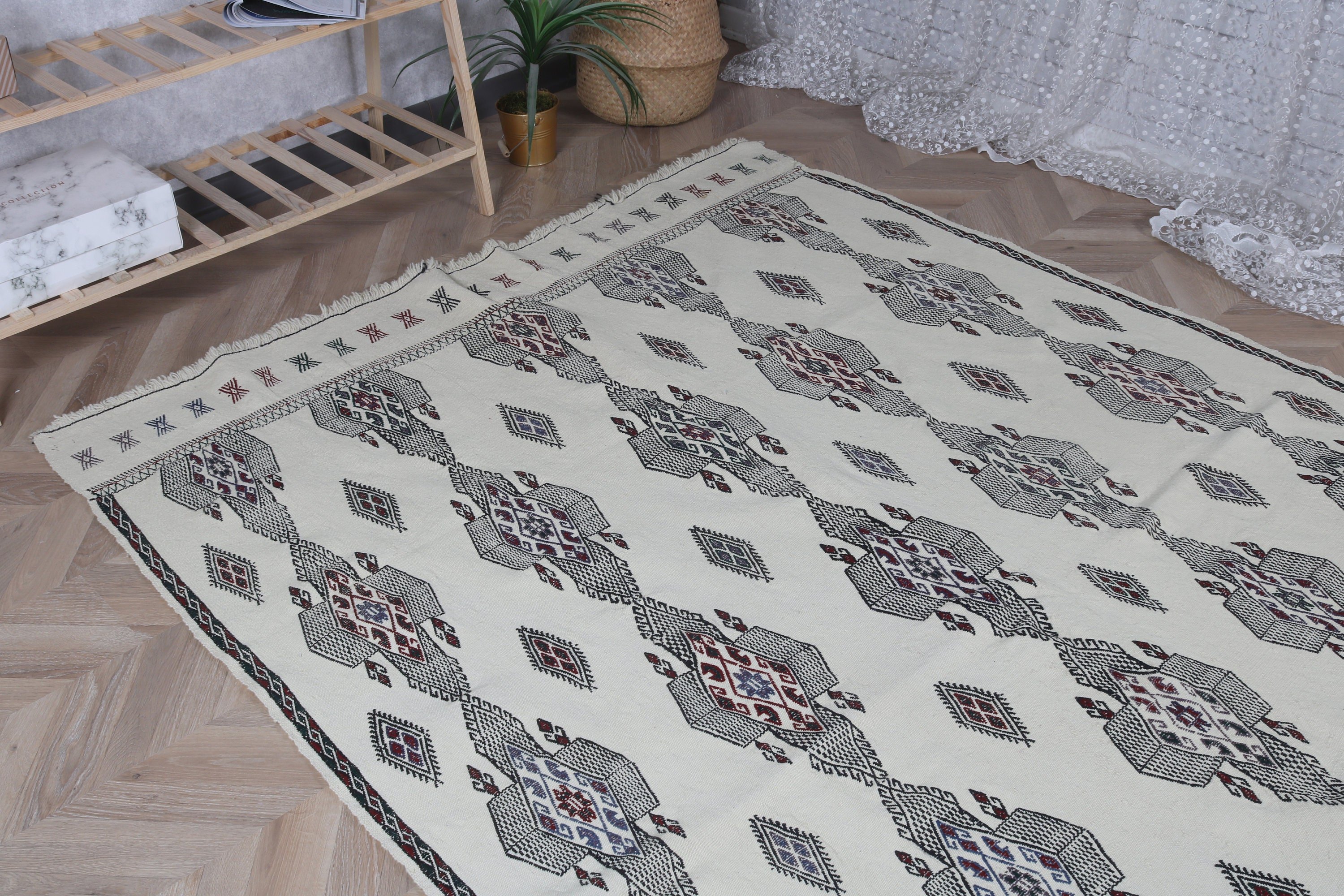 Vintage Rugs, Turkish Rugs, Geometric Rug, Salon Rugs, 5.2x8.4 ft Large Rug, Kitchen Rug, Large Vintage Rugs, Beige Bedroom Rugs, Boho Rug