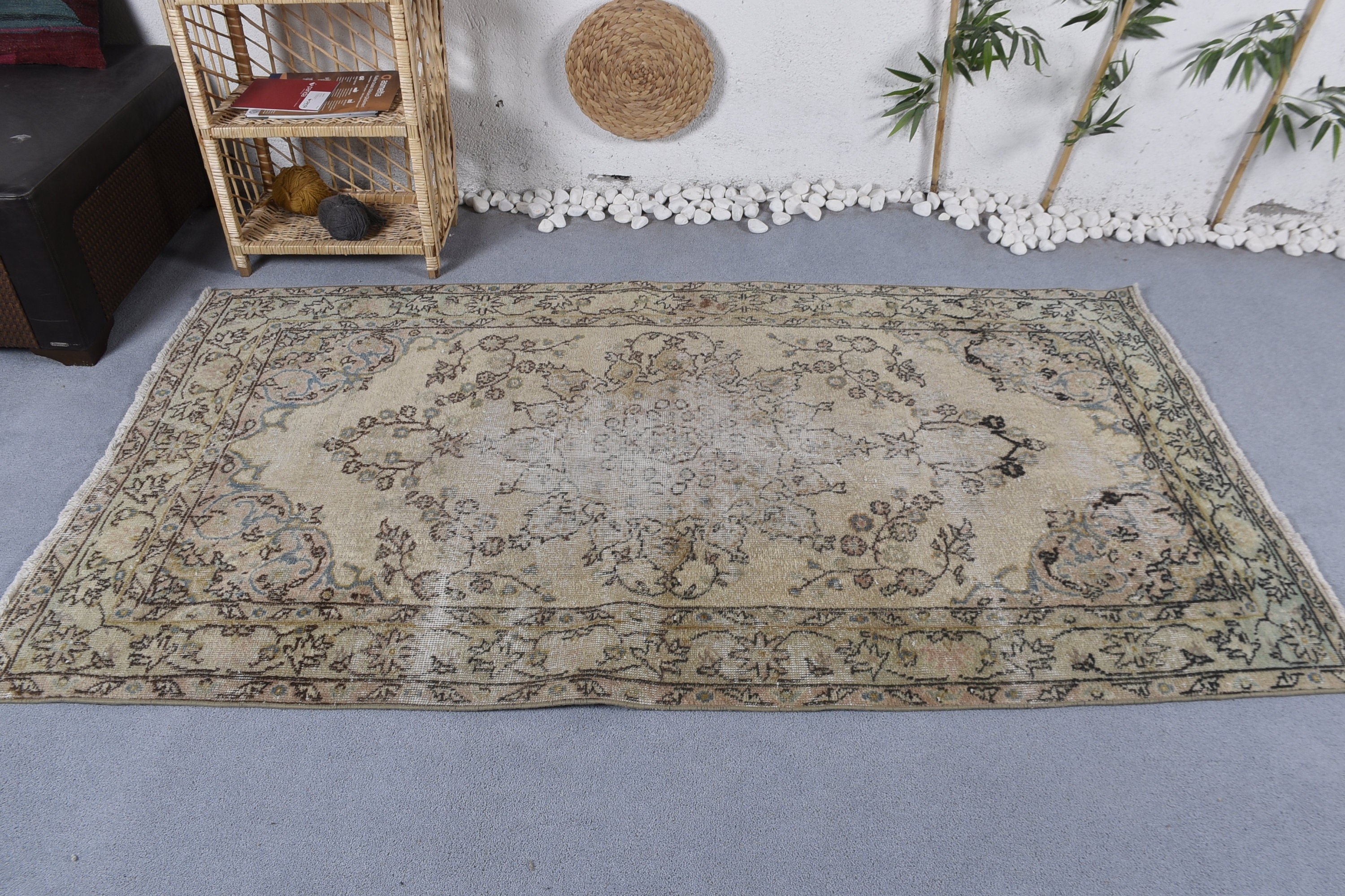 3.9x7.2 ft Area Rug, Dining Room Rug, Handmade Rug, Vintage Rug, Indoor Rug, Oushak Rug, Beige Bedroom Rugs, Turkish Rug