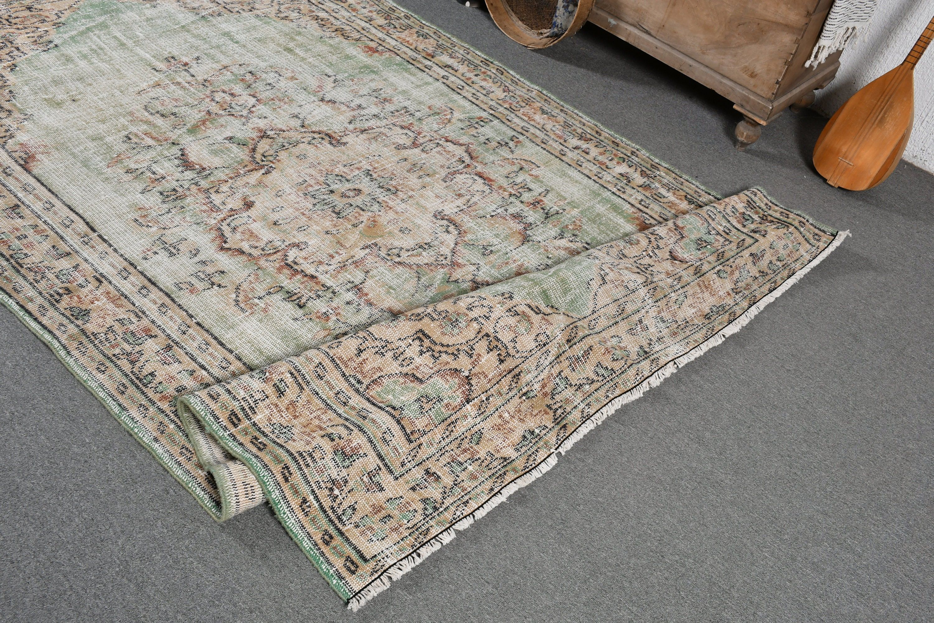 5.4x8.6 ft Large Rug, Salon Rugs, Living Room Rug, Floor Rugs, Turkish Rug, Wool Rugs, Green Bedroom Rug, Vintage Rugs, Rugs for Salon