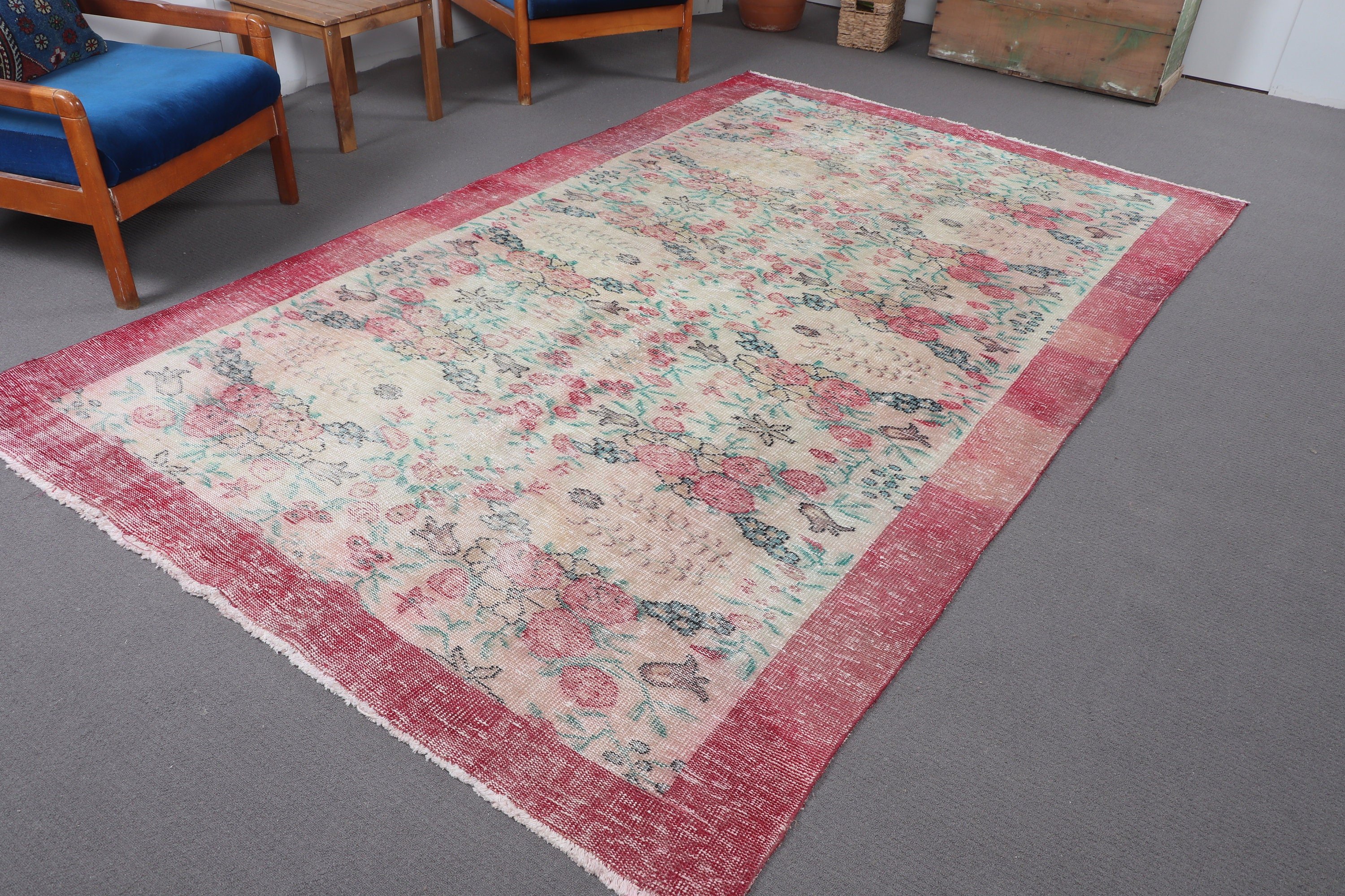 Turkish Rug, Bright Rugs, 6.1x9.6 ft Large Rugs, Antique Rug, Dining Room Rugs, Green Anatolian Rug, Vintage Rug, Bedroom Rugs, Wool Rugs