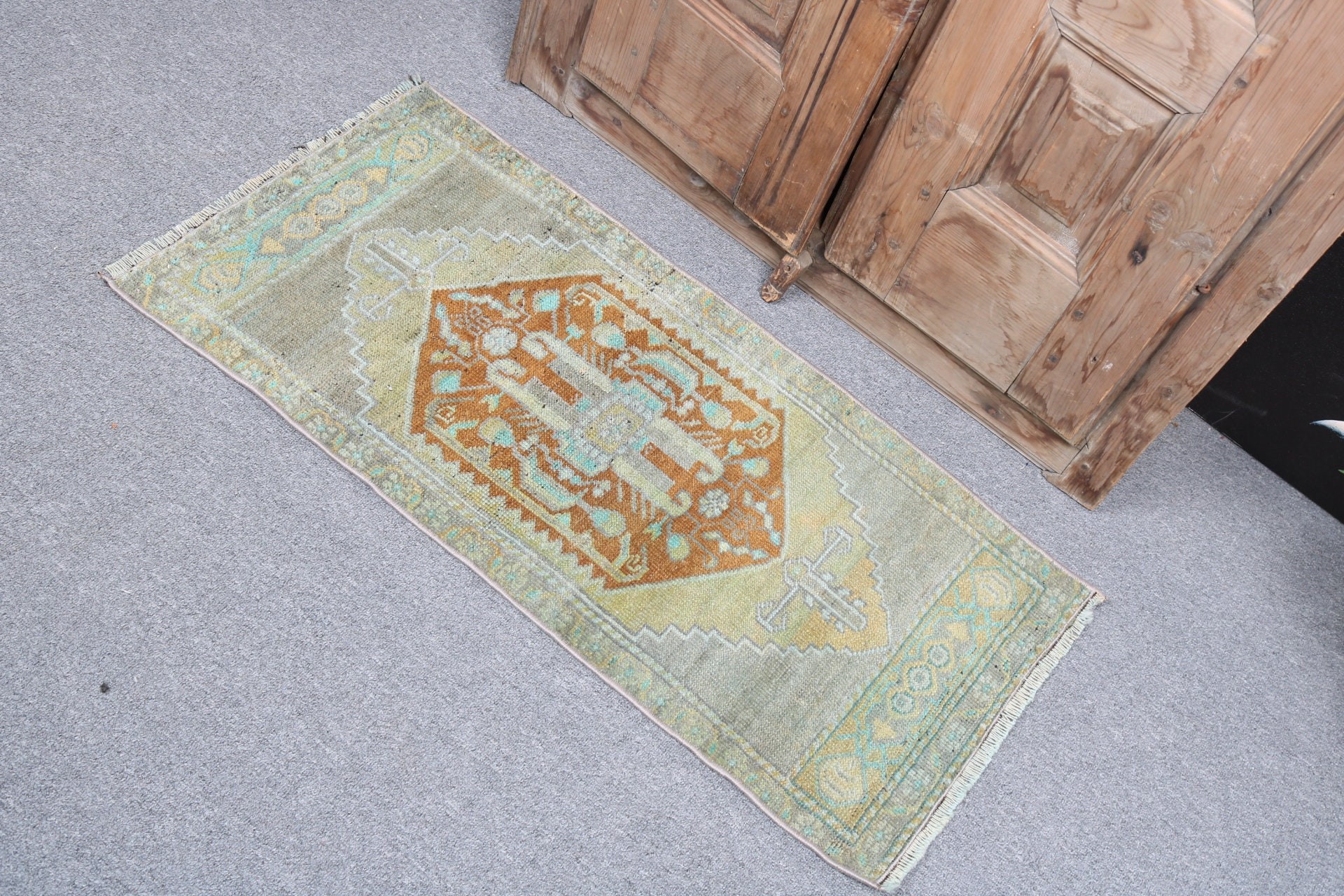 Turkish Rugs, Bath Rugs, Organic Rug, 1.5x3.1 ft Small Rug, Vintage Rugs, Flatweave Rugs, Green Antique Rugs, Cool Rugs, Small Vintage Rugs