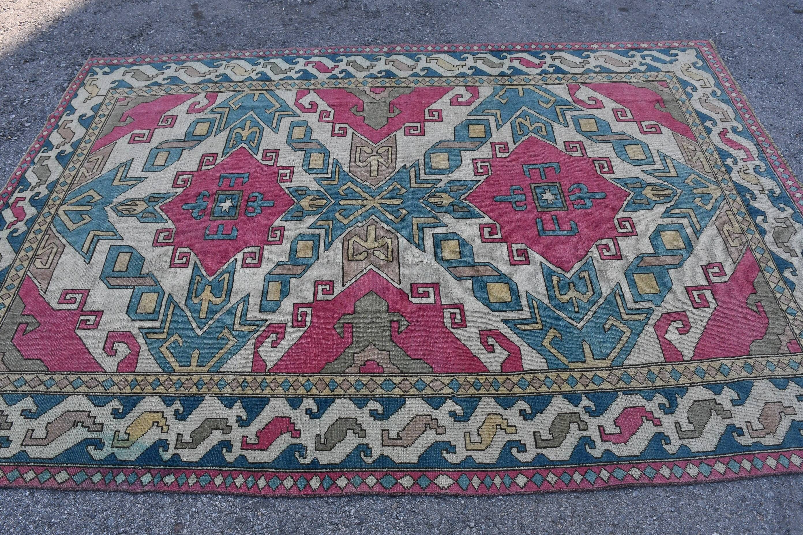 Yemek Odası Halısı, Yatak Odası Halıları, 6.4x9 ft Büyük Halı, Oushak Halısı, Türk Halıları, Özel Halı, Mavi Yer Halısı, Vintage Halılar