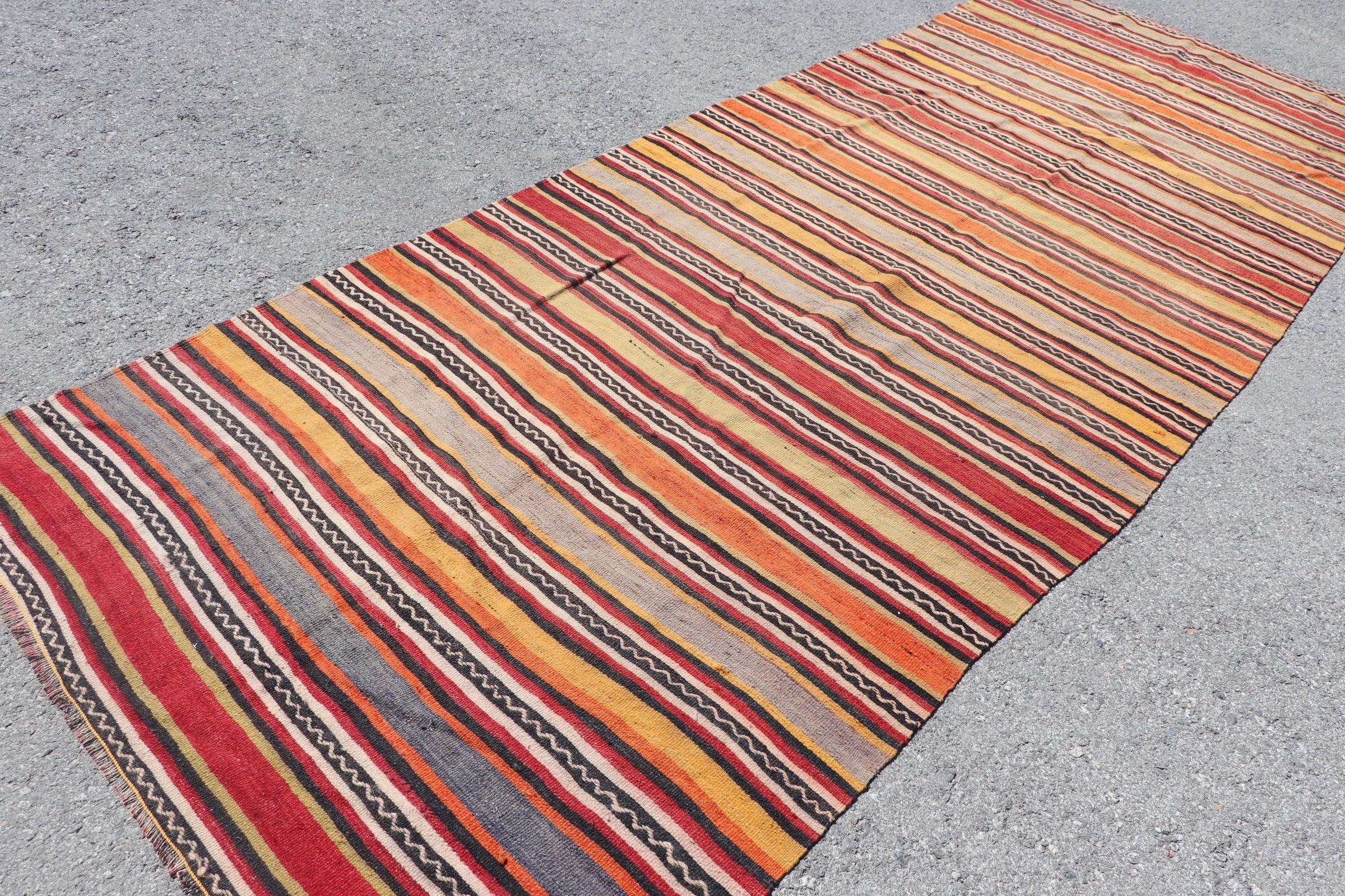 Turkish Rug, Cool Rugs, Vintage Rug, Rugs for Stair, Kilim, 4.6x13.1 ft Runner Rug, Pale Rug, Orange Wool Rug, Anatolian Rugs, Stair Rugs