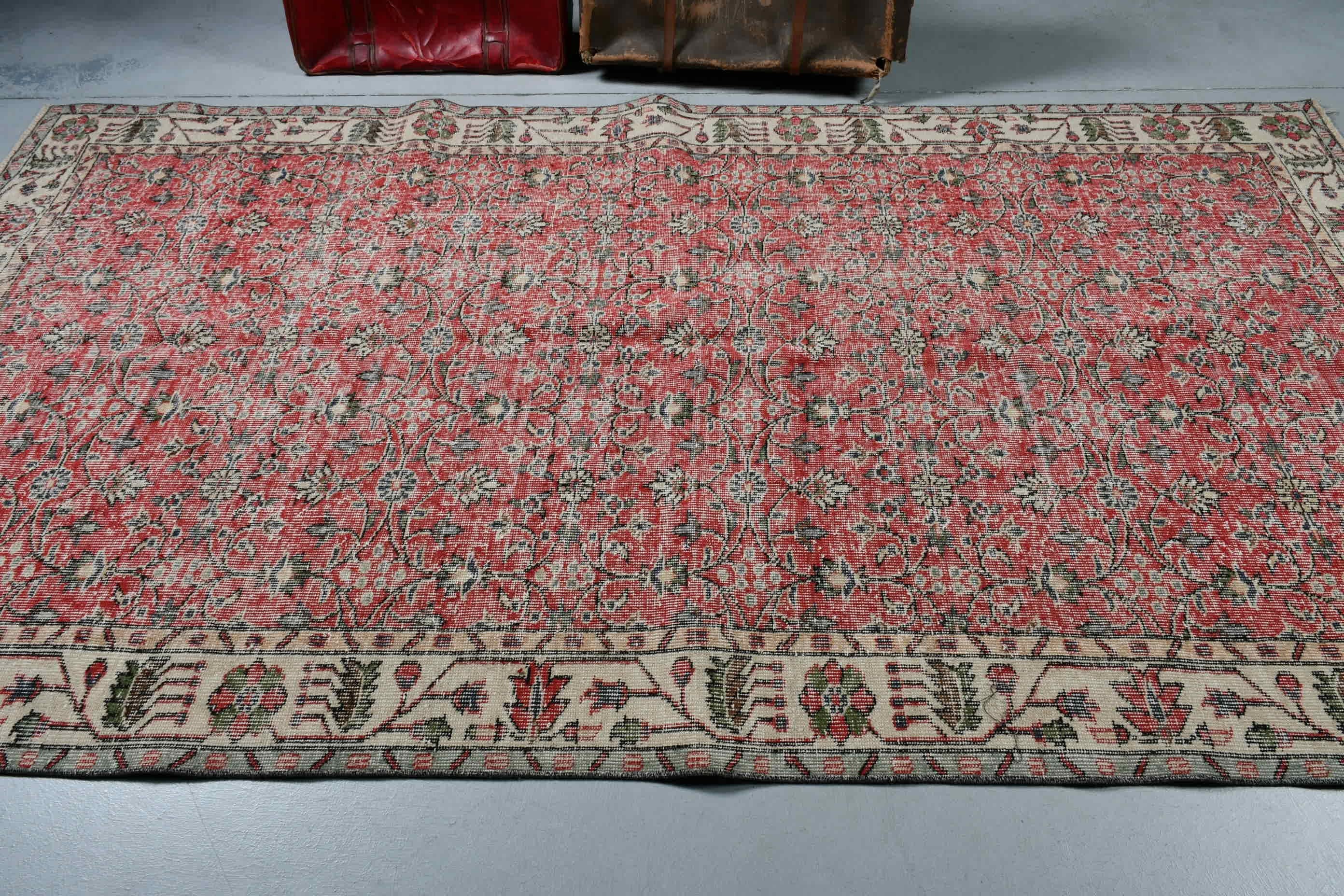 Dining Room Rug, Custom Rug, Turkish Rug, 5.2x9.3 ft Large Rug, Red Antique Rug, Oriental Rug, Vintage Rug, Living Room Rug