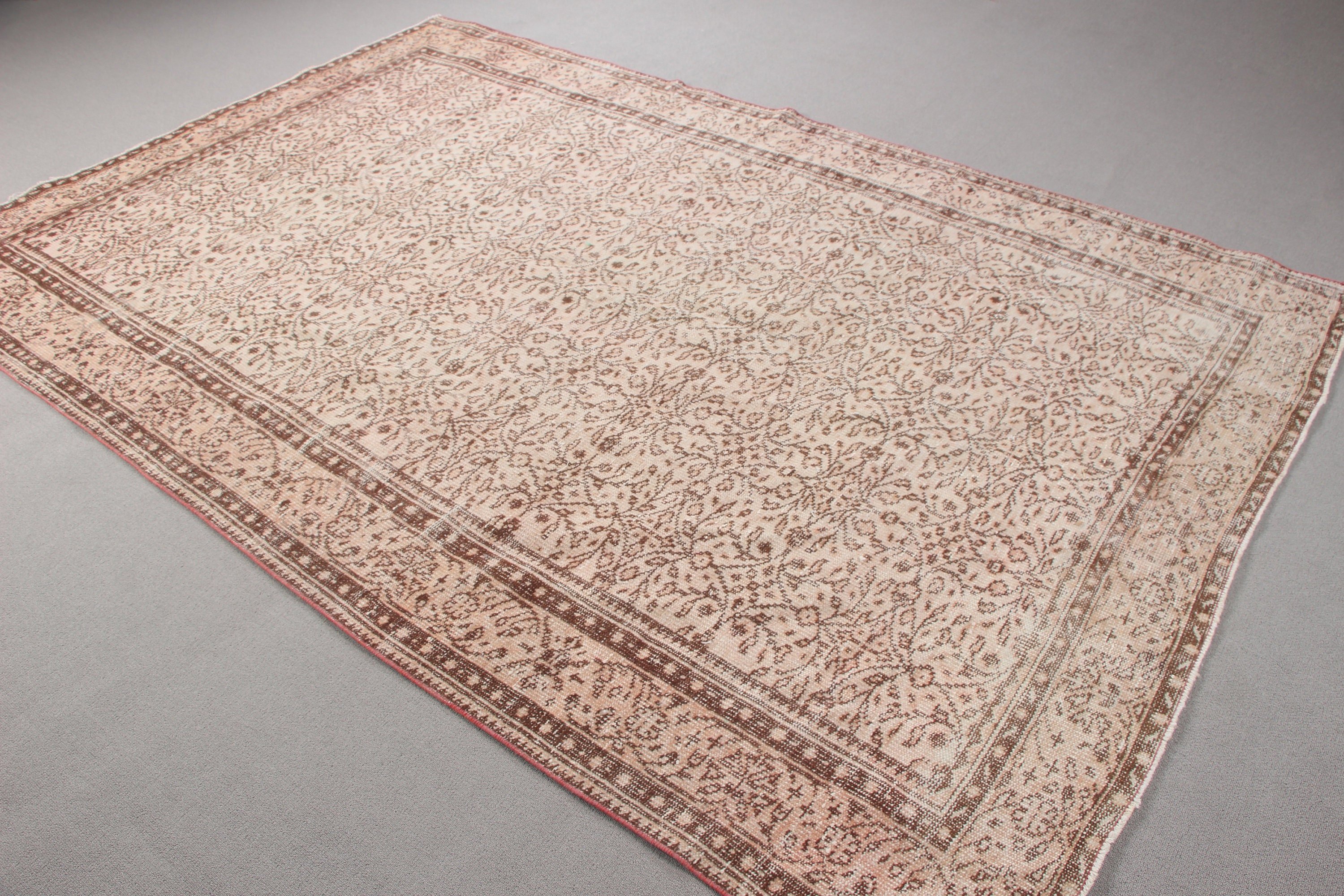 Türk Halısı, Boho Halısı, 6.2x9.4 ft Büyük Halı, Yemek Odası Halısı, Vintage Halı, Geometrik Halı, Türk Salon Halısı Halıları, Bej Soğuk Halı, Salon Halısı