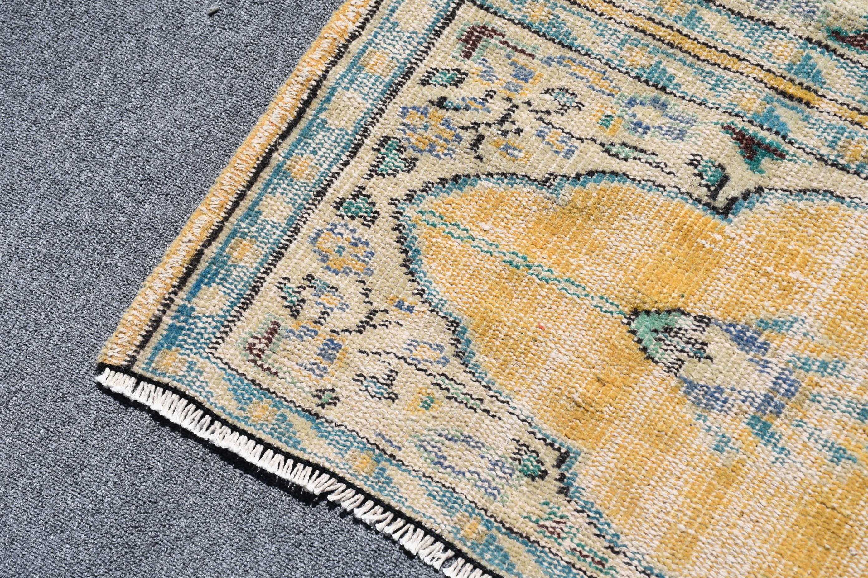 Entry Rug, Turkish Rug, Home Decor Rug, Vintage Rug, Wool Rug, 4x5.2 ft Accent Rugs, Yellow Floor Rug, Bedroom Rugs, Rugs for Entry